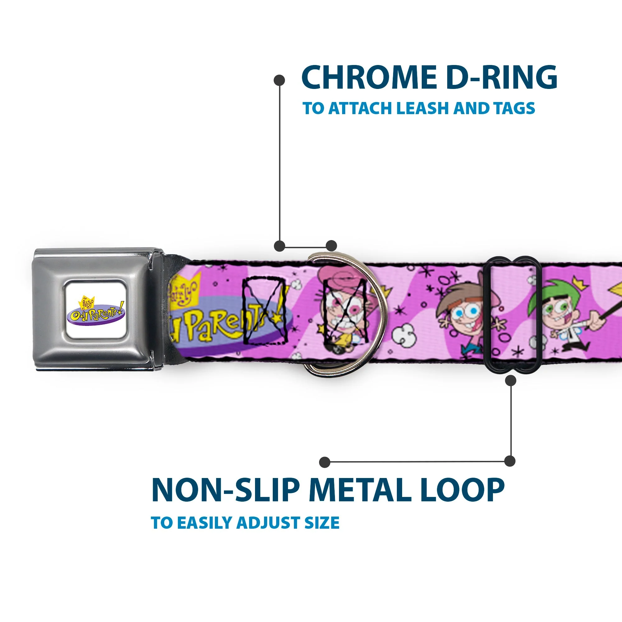 THE FAIRLY ODDPARENTS Logo Full Color White Seatbelt Buckle Collar - THE FAIRLY ODDPARENTS Timmy with Cosmo and Wanda Group Pose Pinks - Image 5