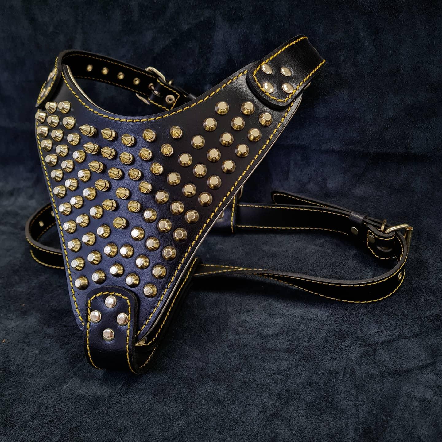 Bestia Dog Gear Genuine Leather Dog Harness - Gold/XXL - Image 2