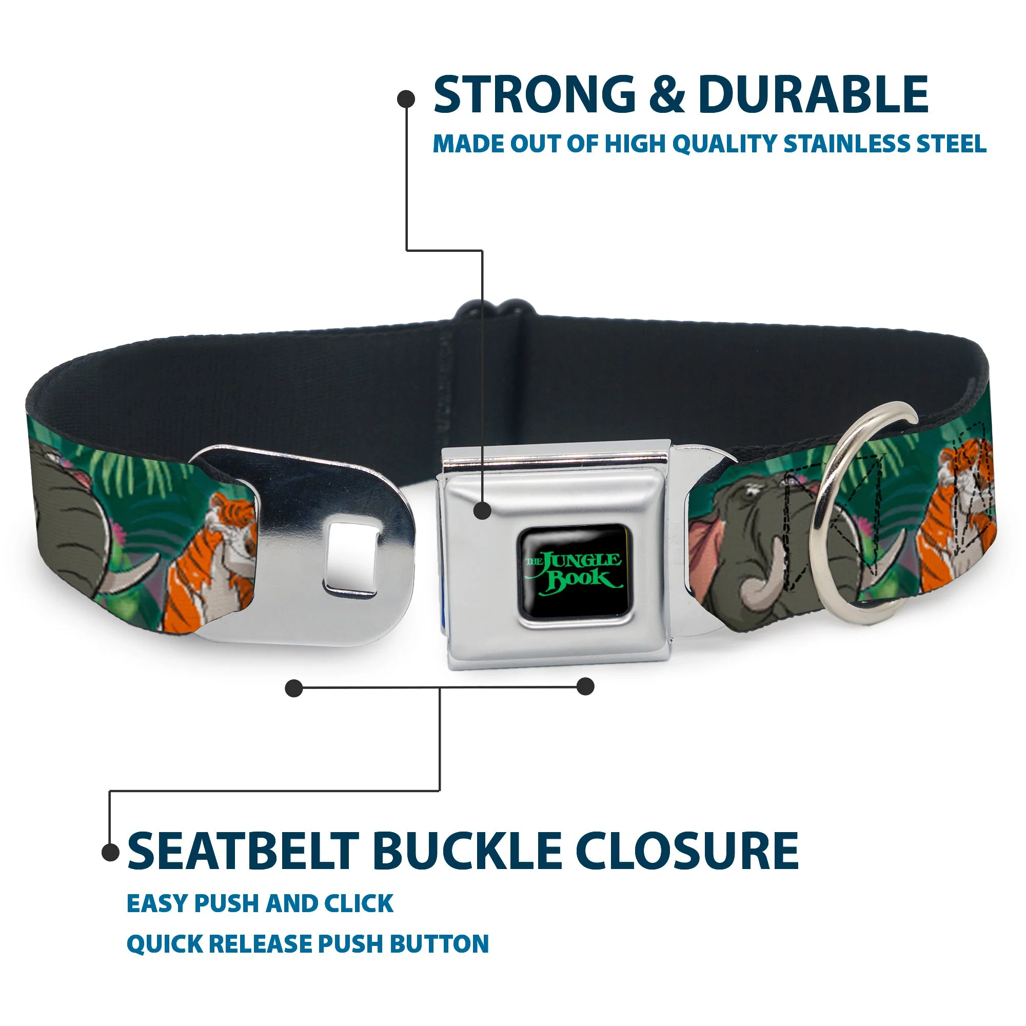 THE JUNGLE BOOK Full Color Black/Green Seatbelt Buckle Collar - The Jungle Book 8-Character Group Greens - Image 4