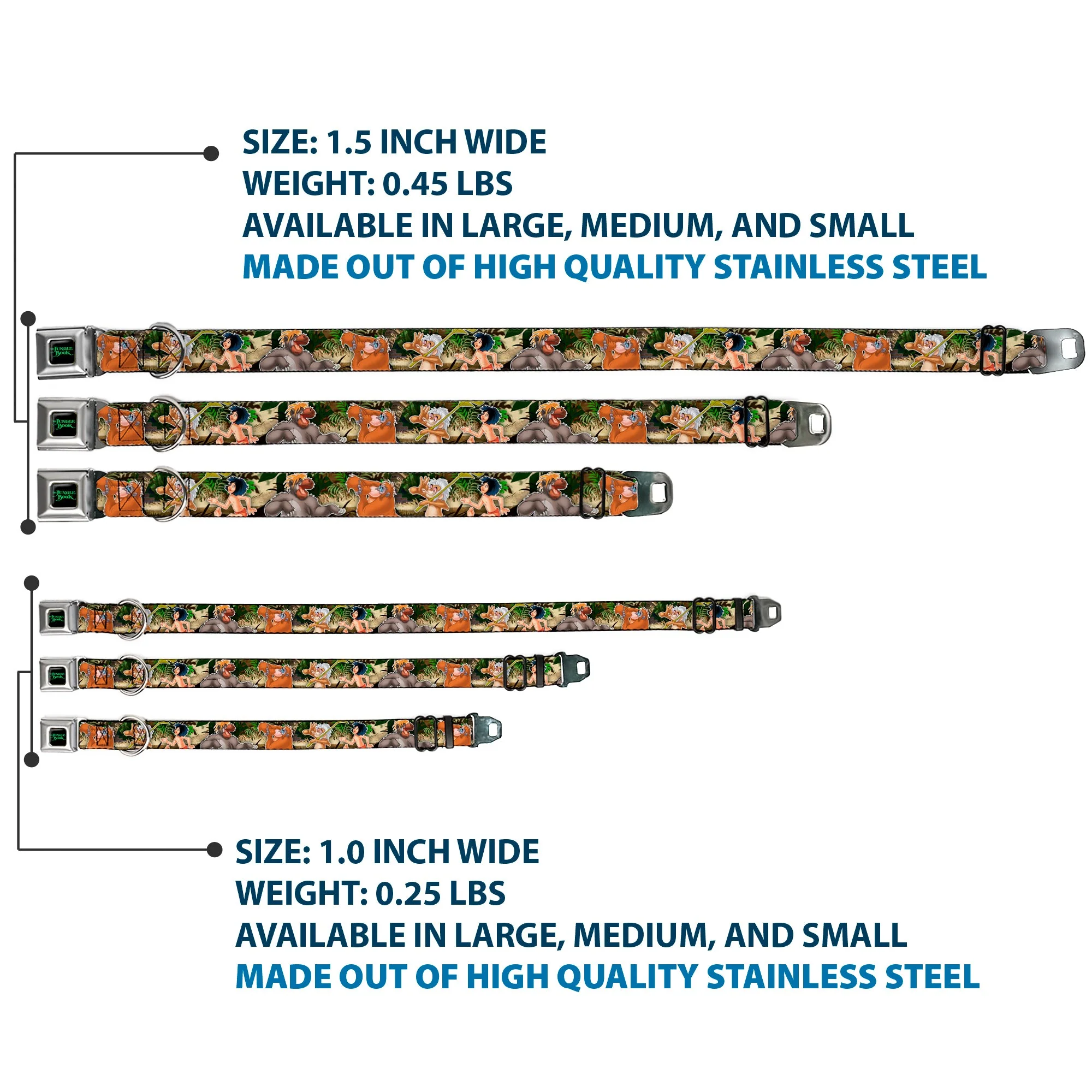 THE JUNGLE BOOK Full Color Black/Green Seatbelt Buckle Collar - The Jungle Book I Wanna Be Like You 4-Character Scene - Image 3