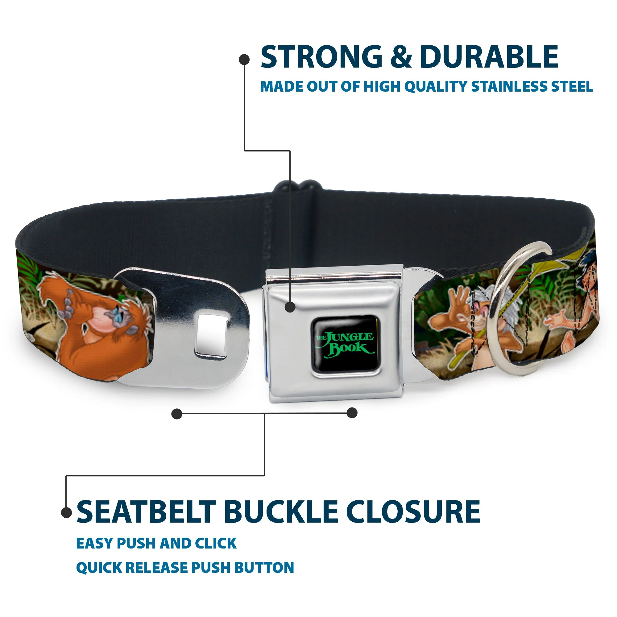 THE JUNGLE BOOK Full Color Black/Green Seatbelt Buckle Collar - The Jungle Book I Wanna Be Like You 4-Character Scene - Image 4