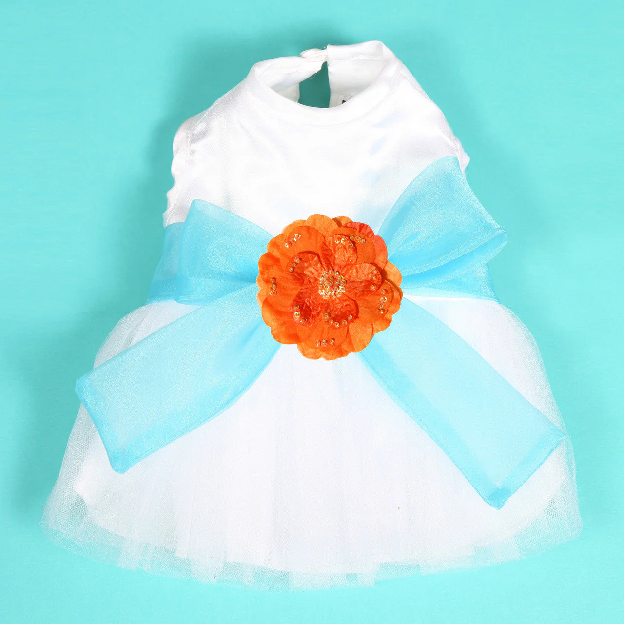 The Madeleine Dog Harness Dress with Aqua Sash - Image 10