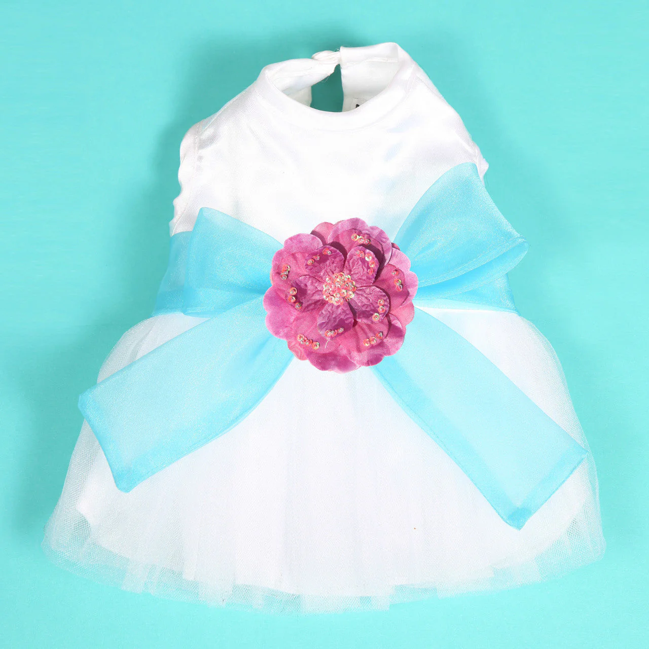 The Madeleine Dog Harness Dress with Aqua Sash - Image 16