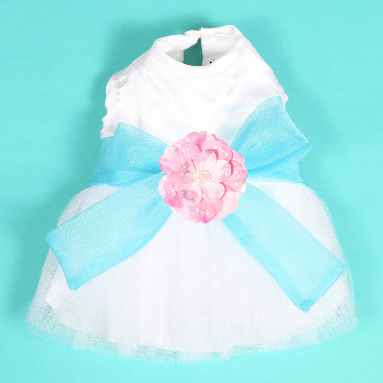 The Madeleine Dog Harness Dress with Aqua Sash - Image 24