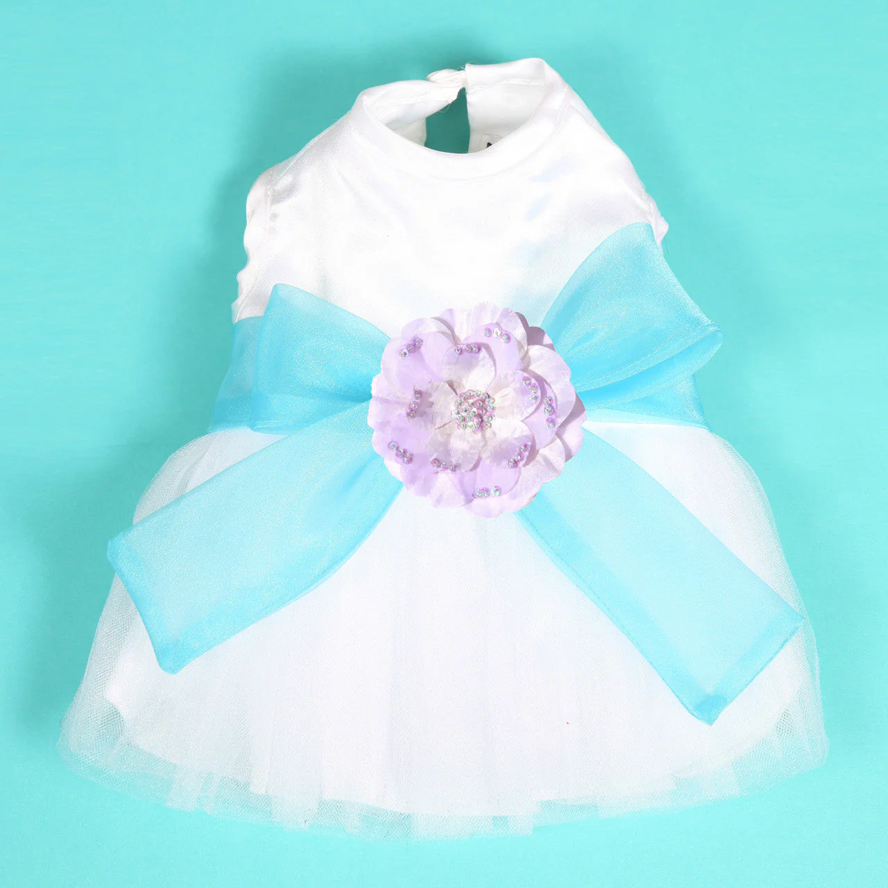 The Madeleine Dog Harness Dress with Aqua Sash - Image 3