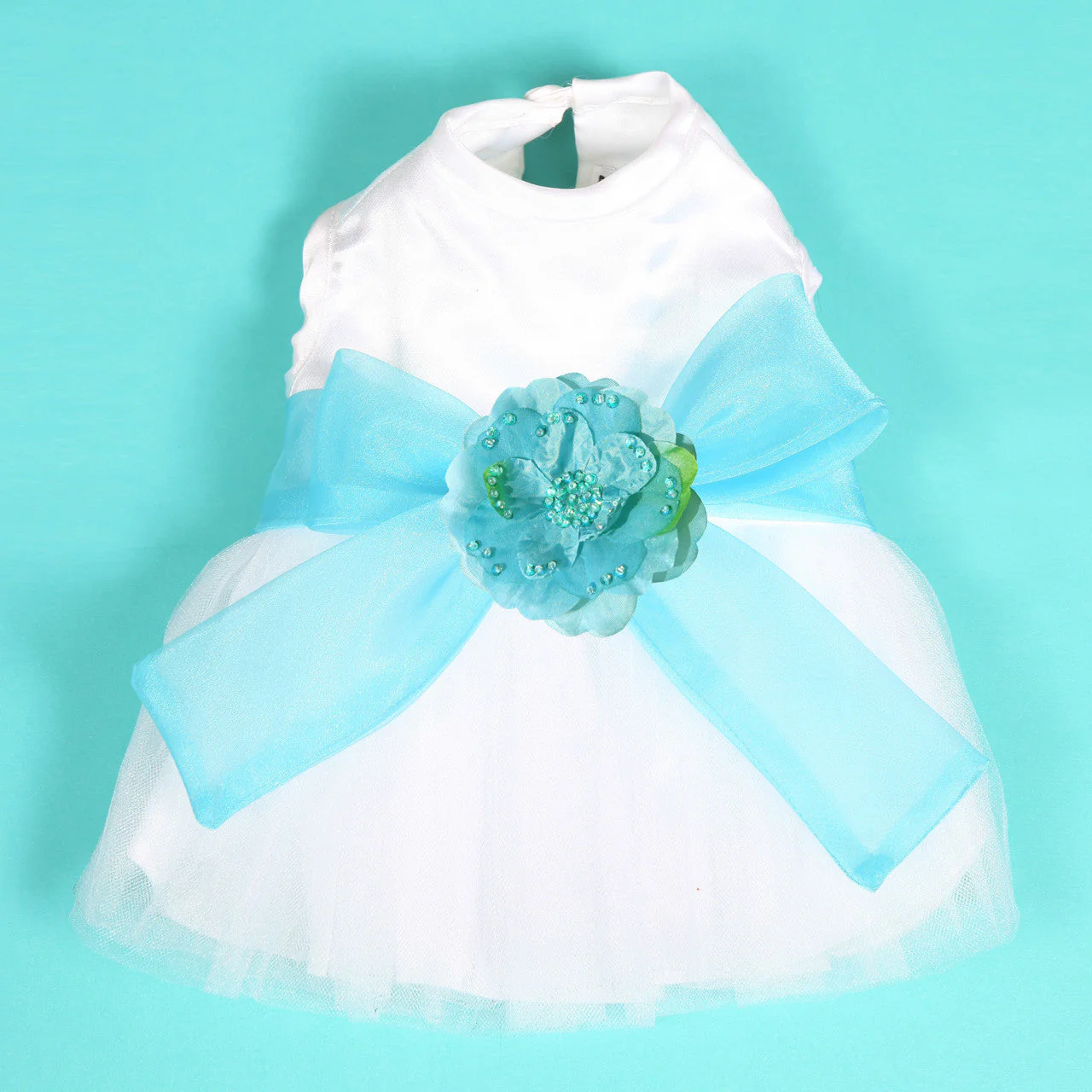 The Madeleine Dog Harness Dress with Aqua Sash - Image 30