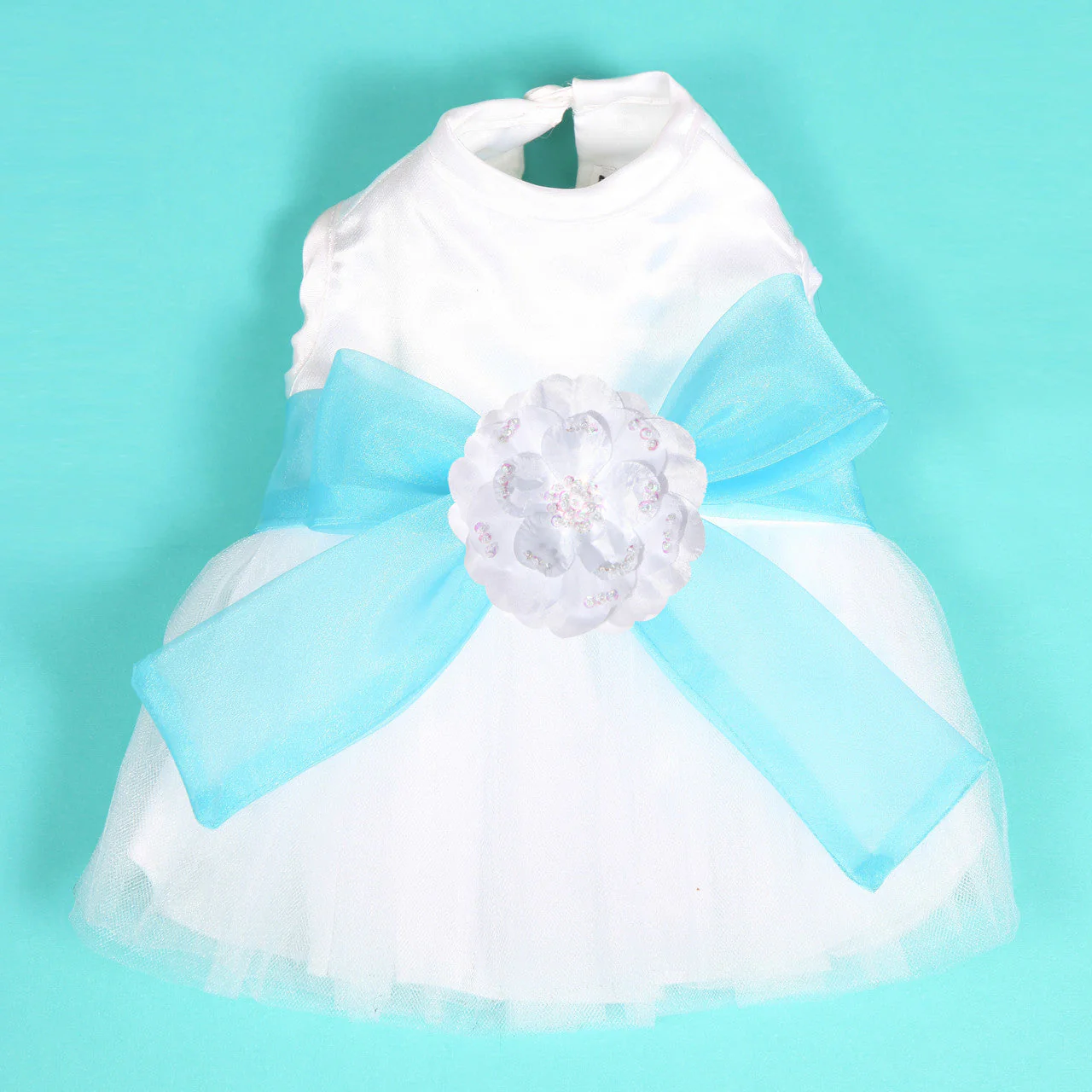 The Madeleine Dog Harness Dress with Aqua Sash - Image 7
