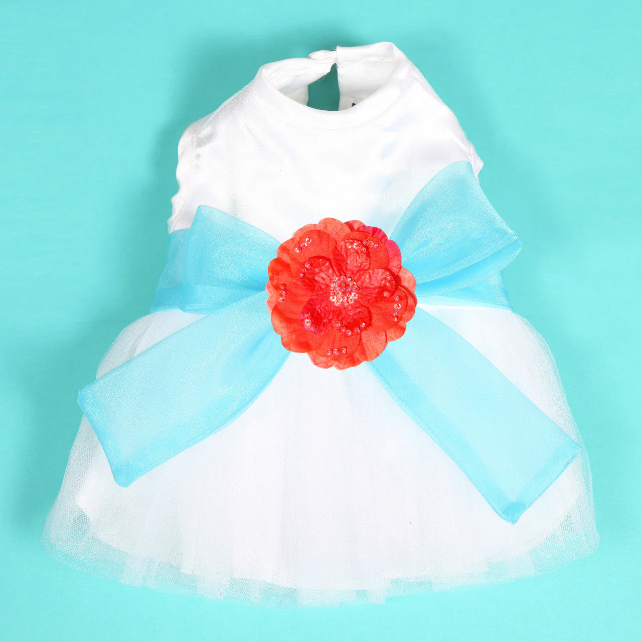 The Madeleine Dog Harness Dress with Aqua Sash - Image 8