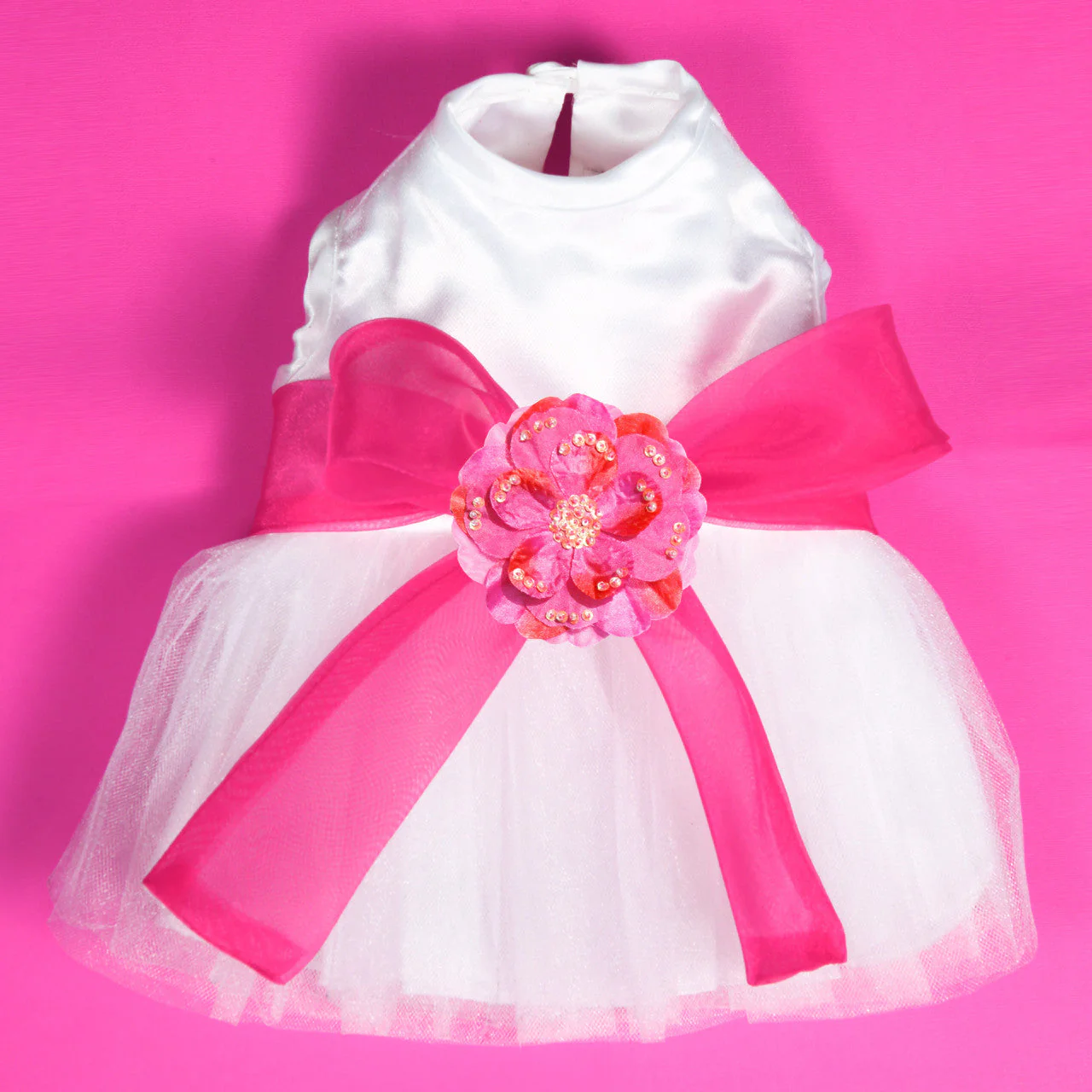 The Madeleine Dog Harness Dress with Hot Pink Sash - Image 13