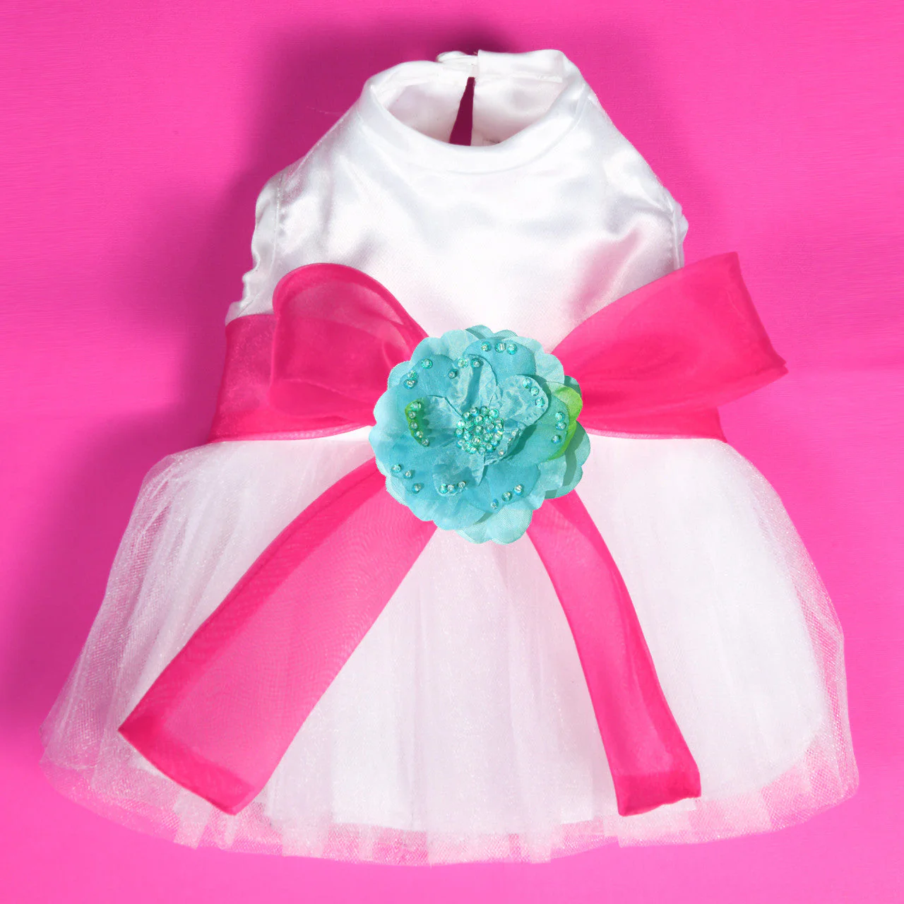 The Madeleine Dog Harness Dress with Hot Pink Sash - Image 17