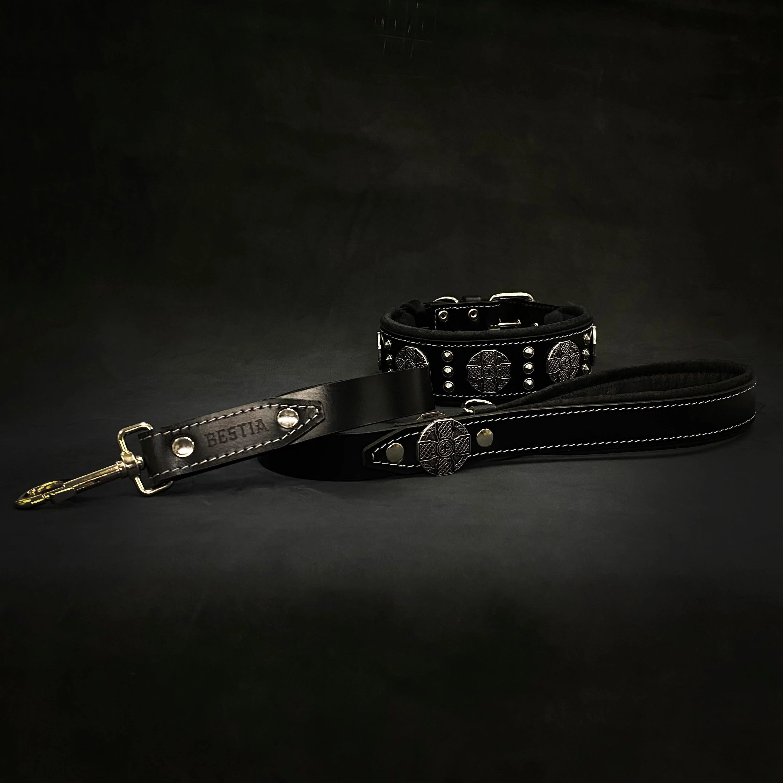 Bestia Dog Gear Genuine Leather Dog Collar - Black - Image 7