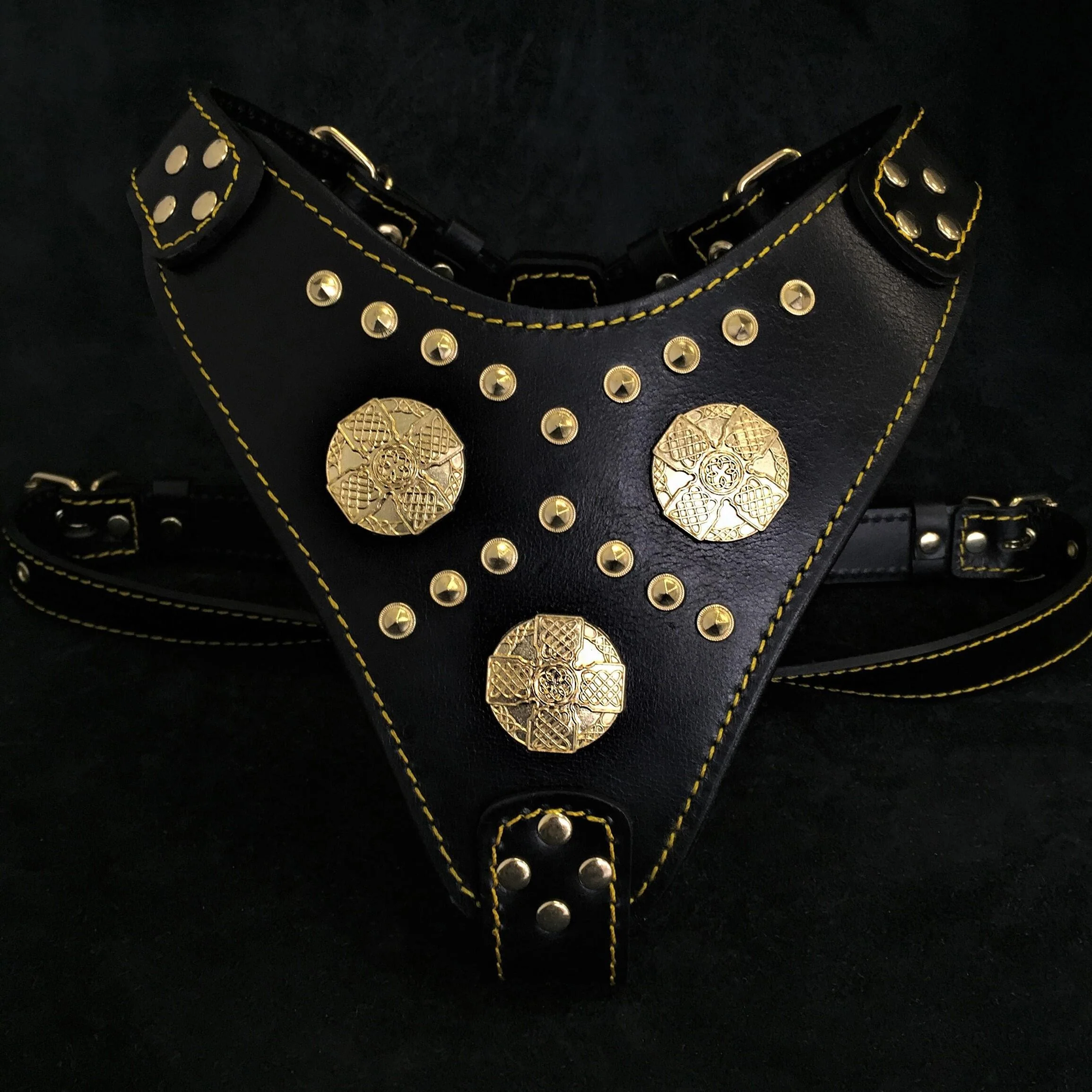 Bestia Dog Gear Genuine Leather Dog Harness - Black/M