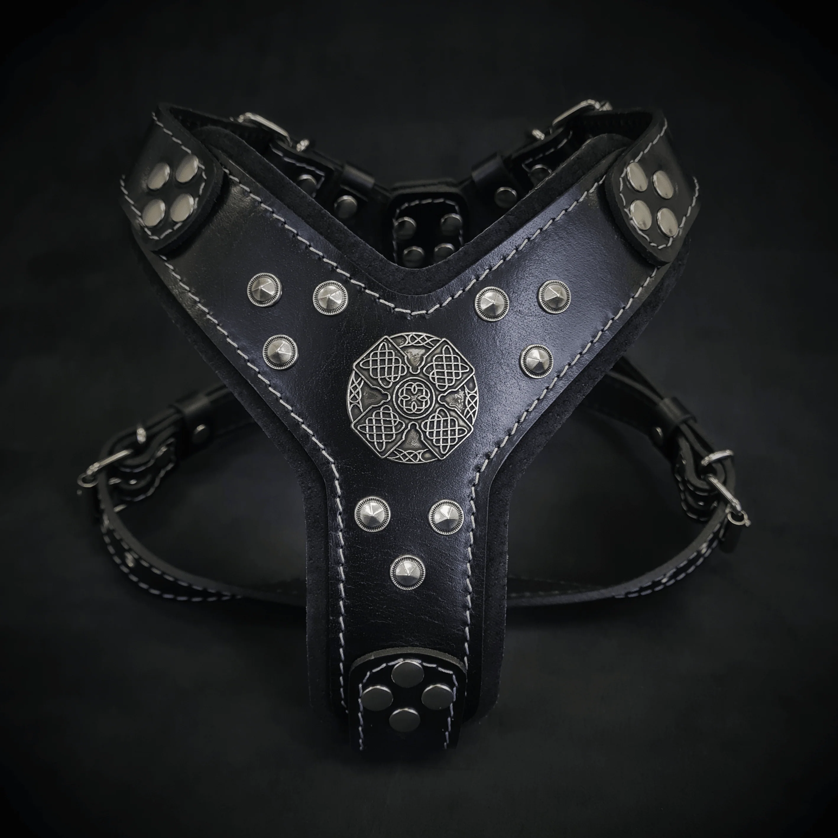 Bestia Dog Gear Genuine Leather Dog Harness - Black/S