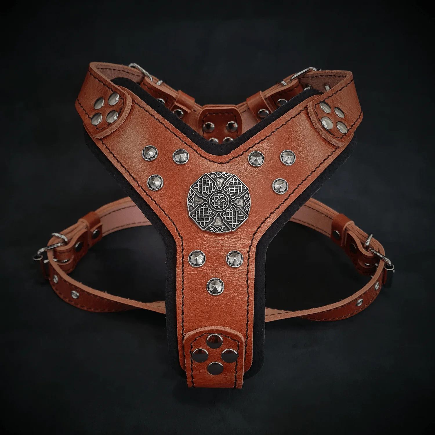 Bestia Dog Gear Genuine Leather Dog Harness - Brown/S