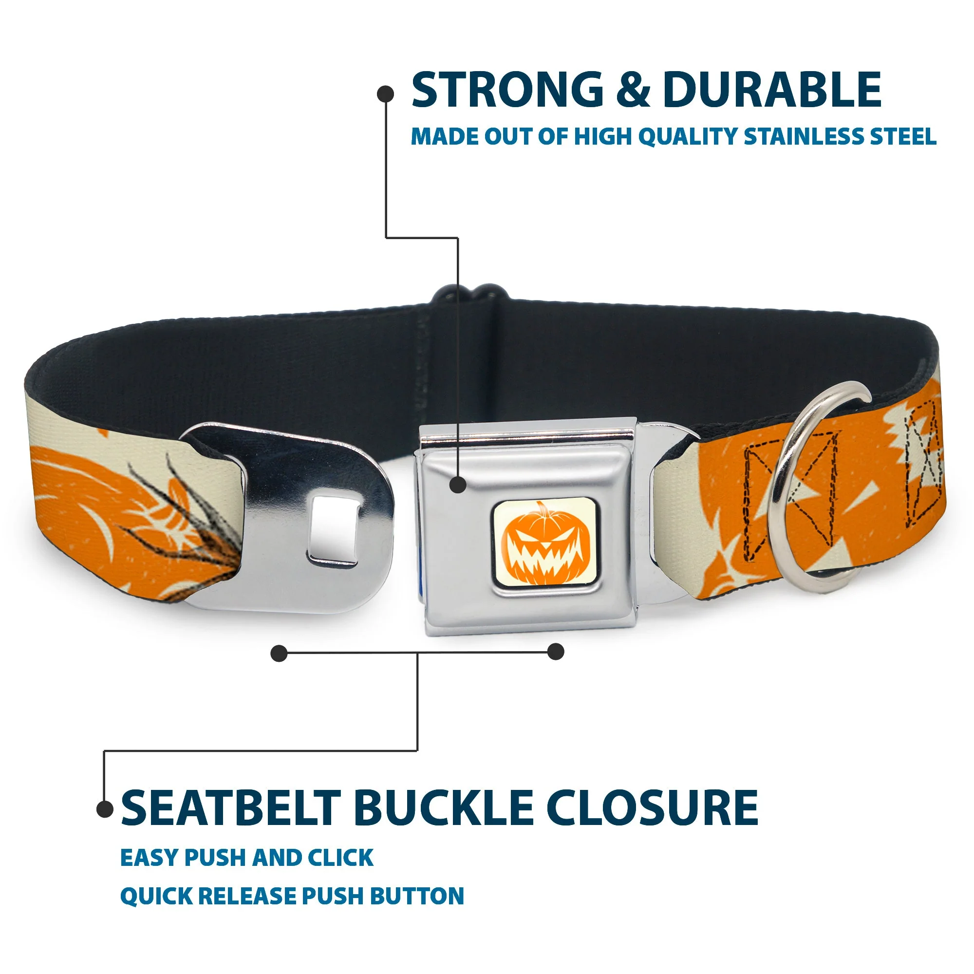 The Nightmare Before Christmas Pumpkin Ivory/Orange Seatbelt Buckle Collar - The Nightmare Before Christmas Jack Pose and Pumpkins Collage Ivory/Orange/Black - Image 4