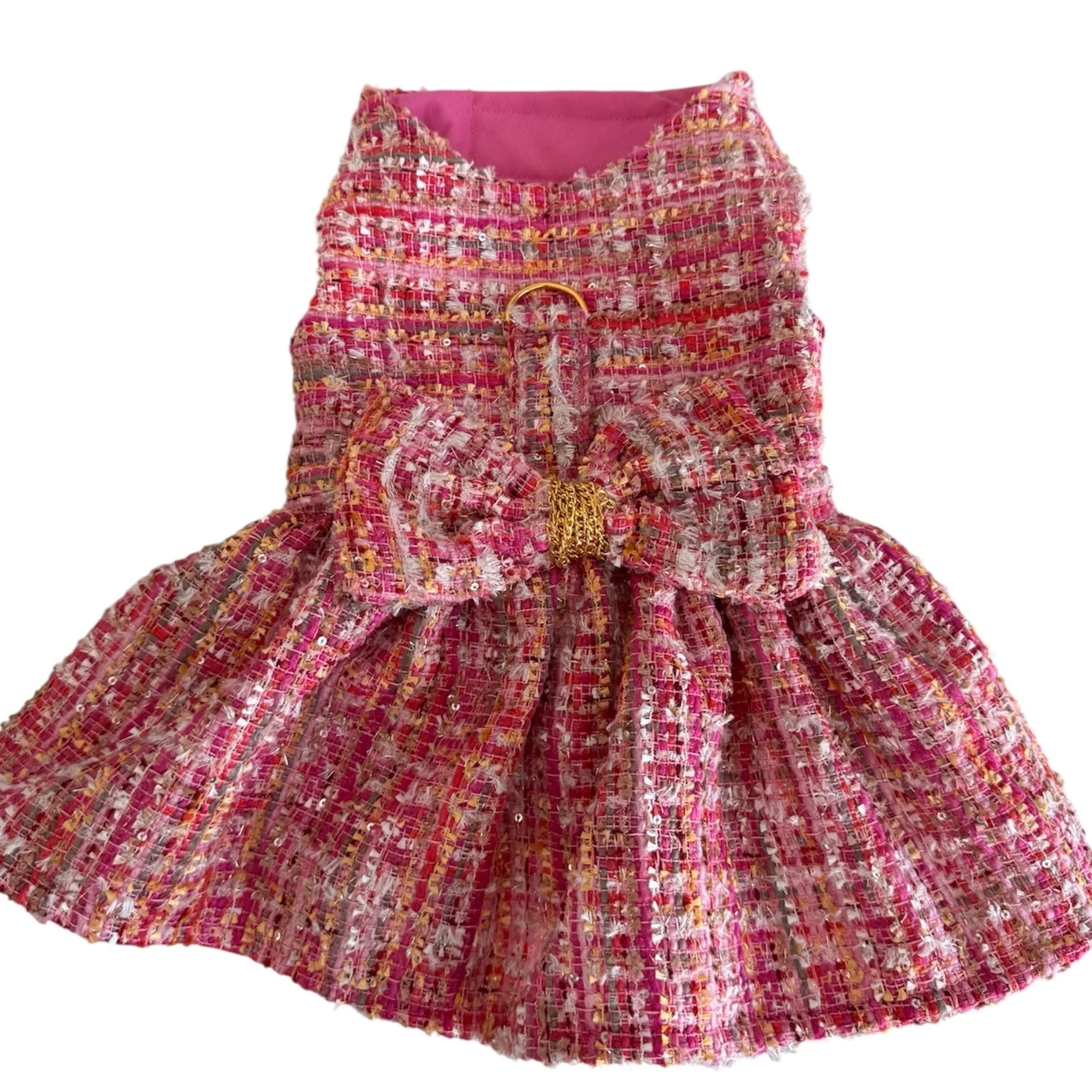 The Paris Pink Tweed Couture Dog Harness Dress - Image 3