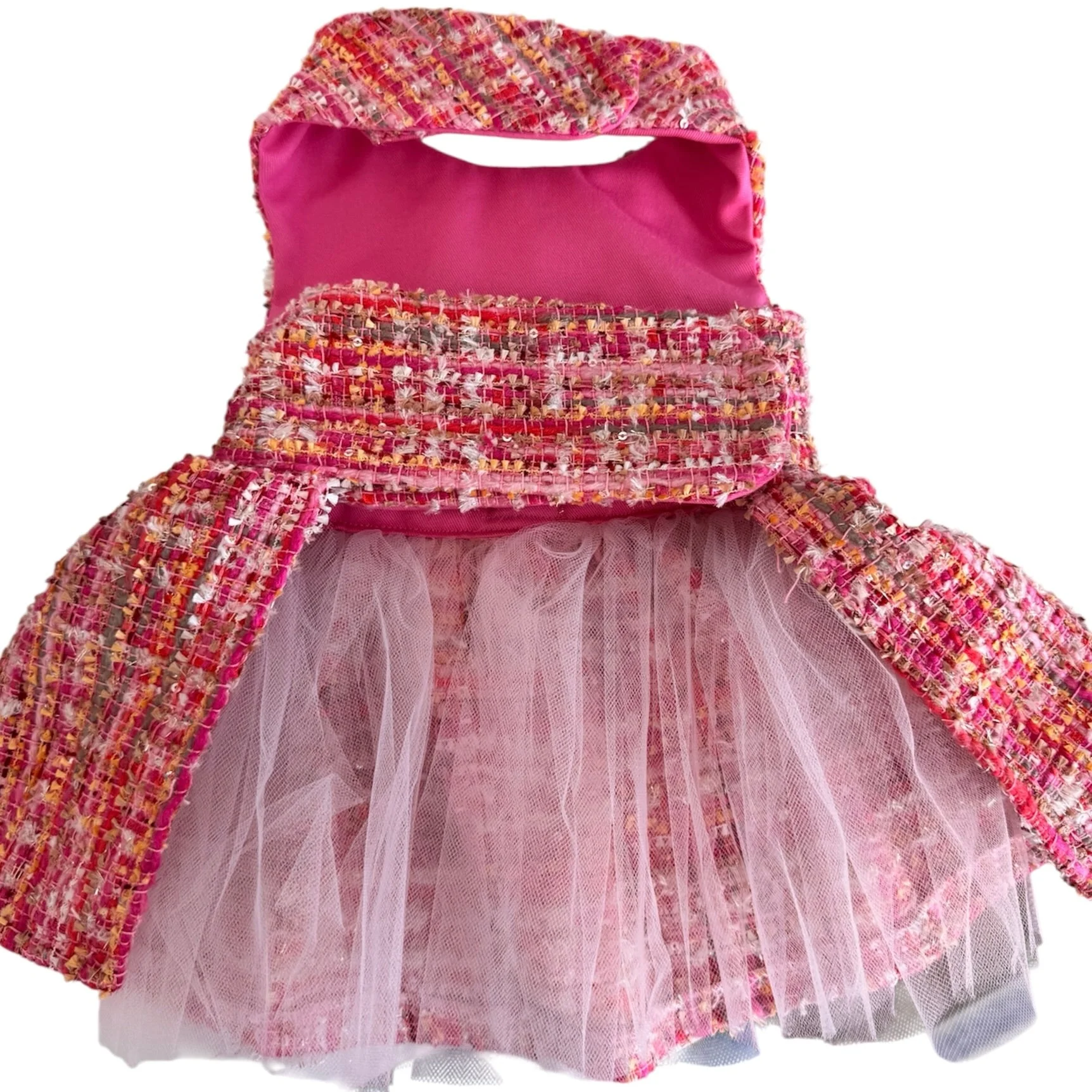 The Paris Pink Tweed Couture Dog Harness Dress - Image 4
