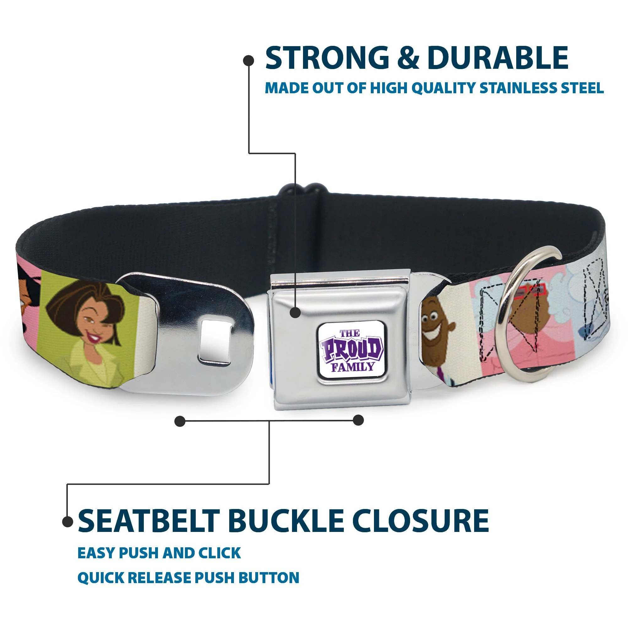 THE PROUD FAMILY Title Logo Full Color White/Purple Seatbelt Buckle Collar - The Proud Family 6-Character Block Poses - Image 4