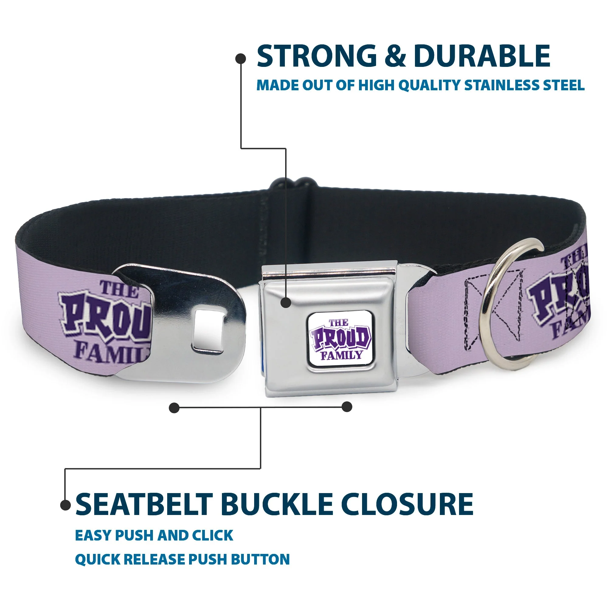 THE PROUD FAMILY Title Logo Full Color White/Purple Seatbelt Buckle Collar - THE PROUD FAMILY Title Logo Purples - Image 4