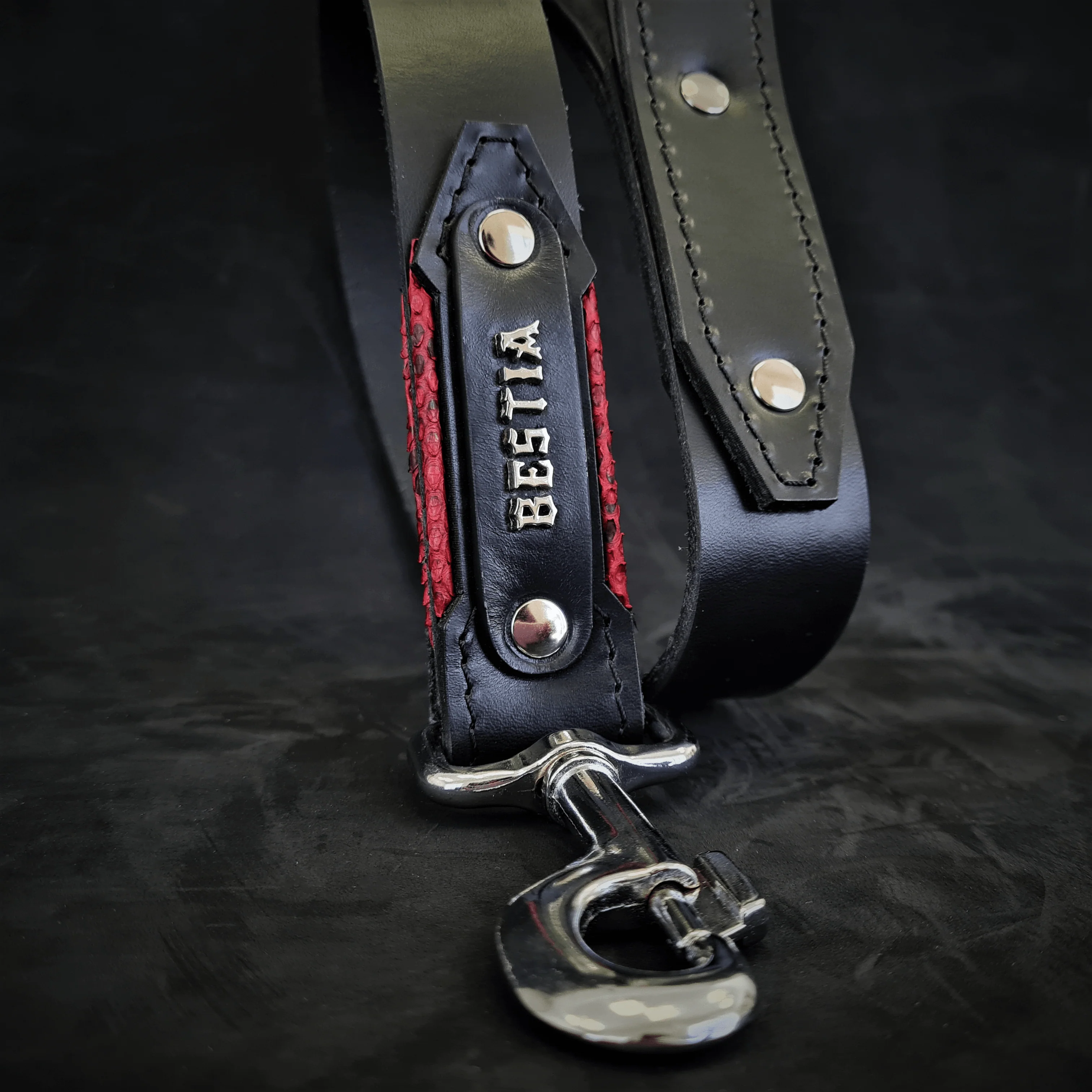 Bestia Dog Gear Genuine Leather Dog Collar - Red - Image 3