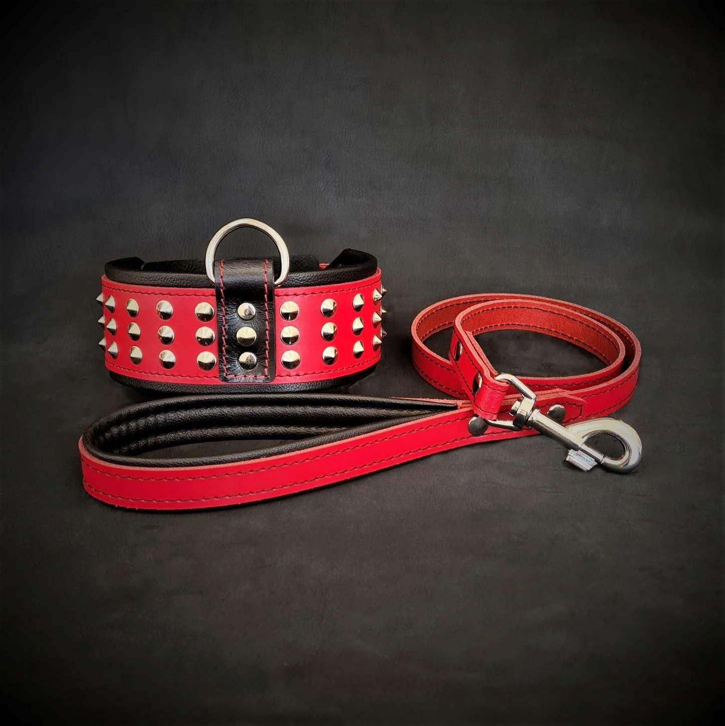 Bestia Dog Gear Genuine Leather Dog Collar - Red