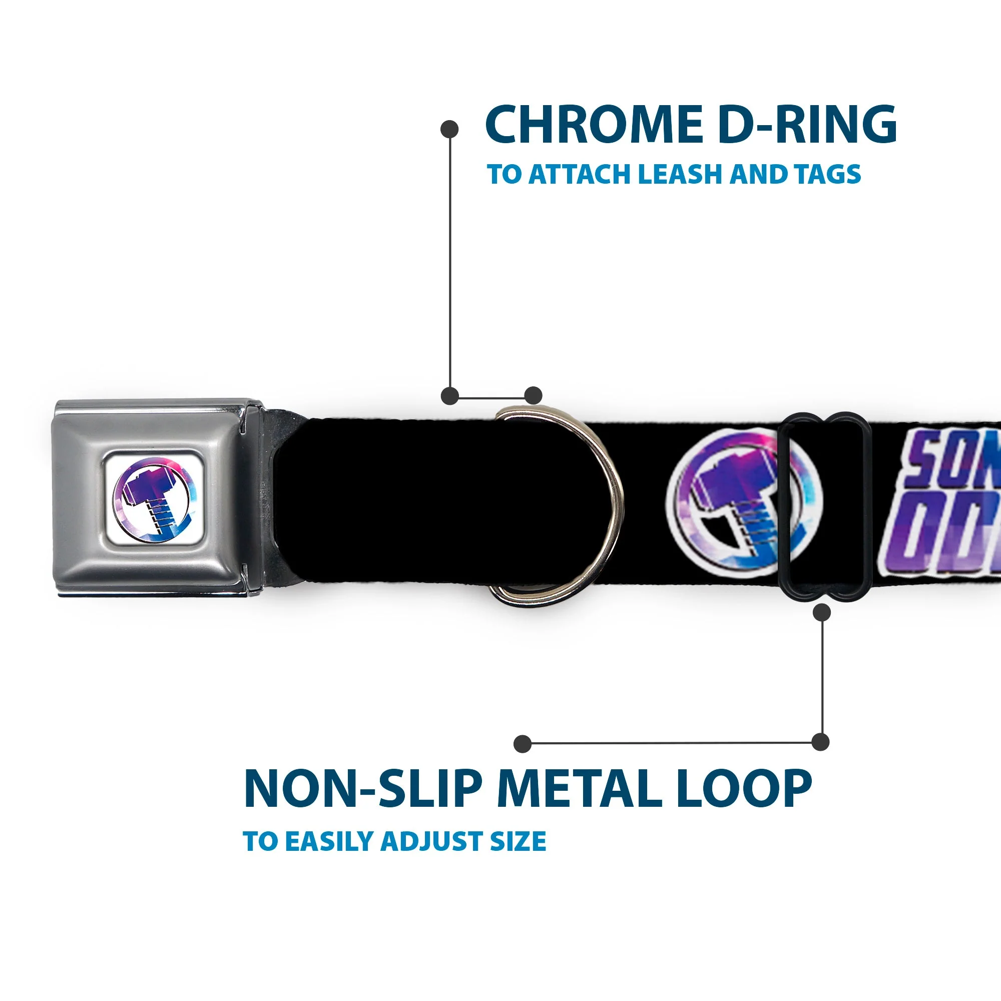 Thor Hamer Icon Full Color White/Blues Seatbelt Buckle Collar - Thor SON OF ODIN/Hamner Icon Black/White/Blues - Image 5