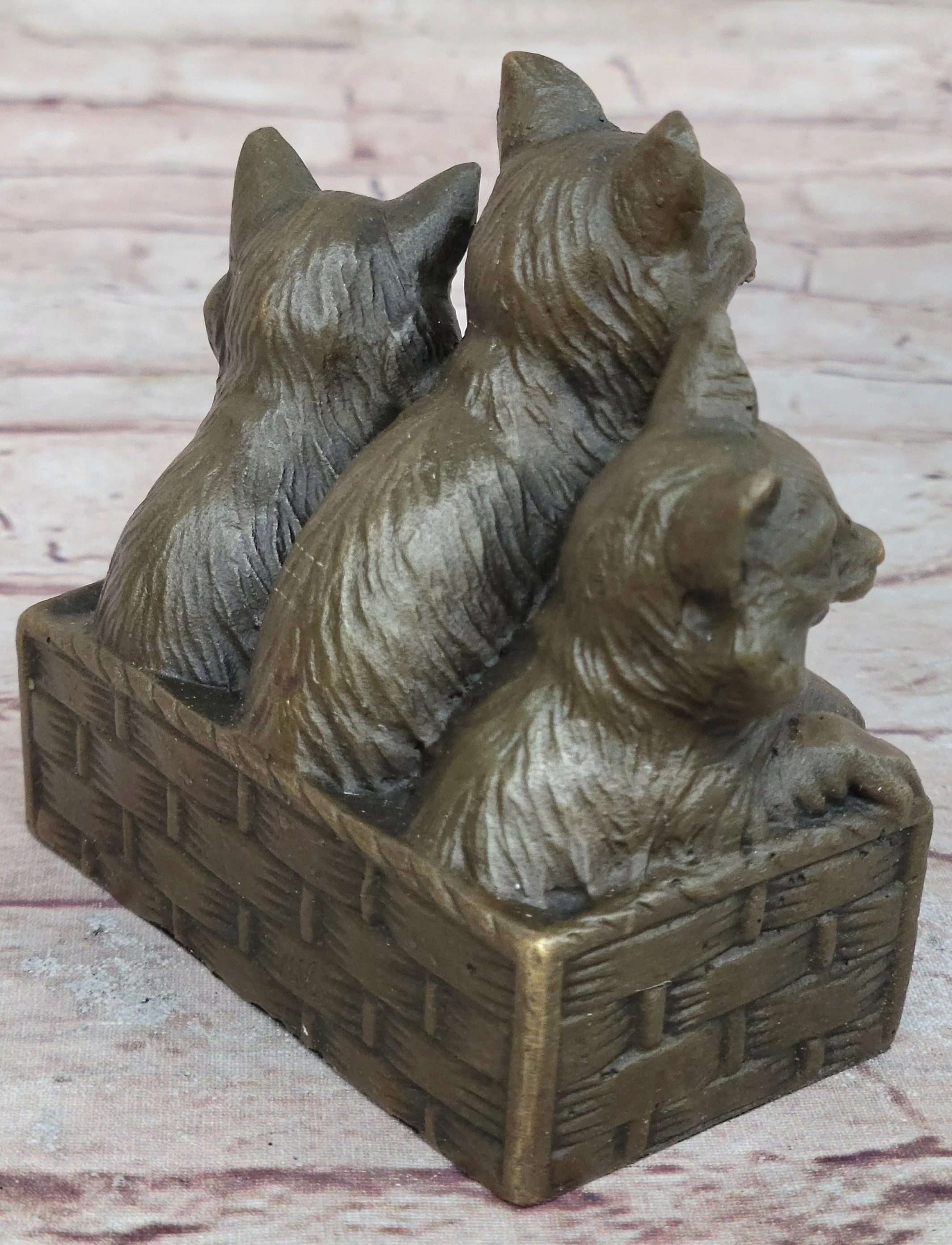 Three Cute Kittens Cats in a Flower Box - Bronze Sculpture Original Art by Milo - Image 6