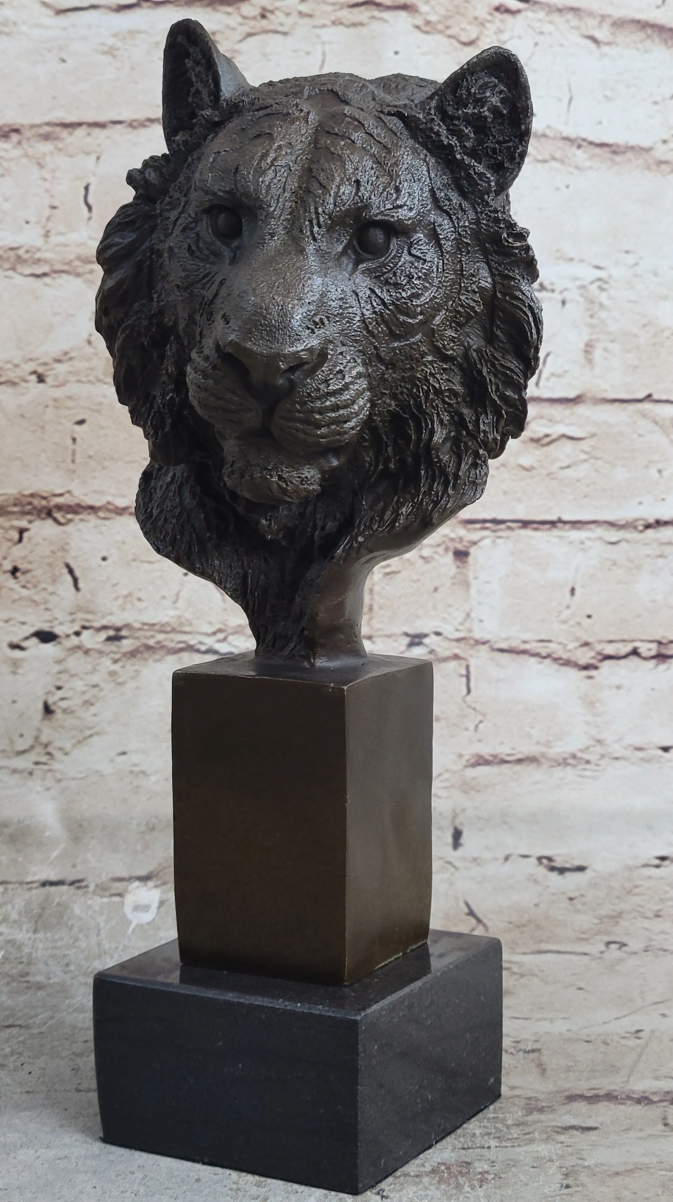 Tiger Bronze Metal Bust Statue Sculpture Tiger's Head Marble Base 10" x 5" - Image 3