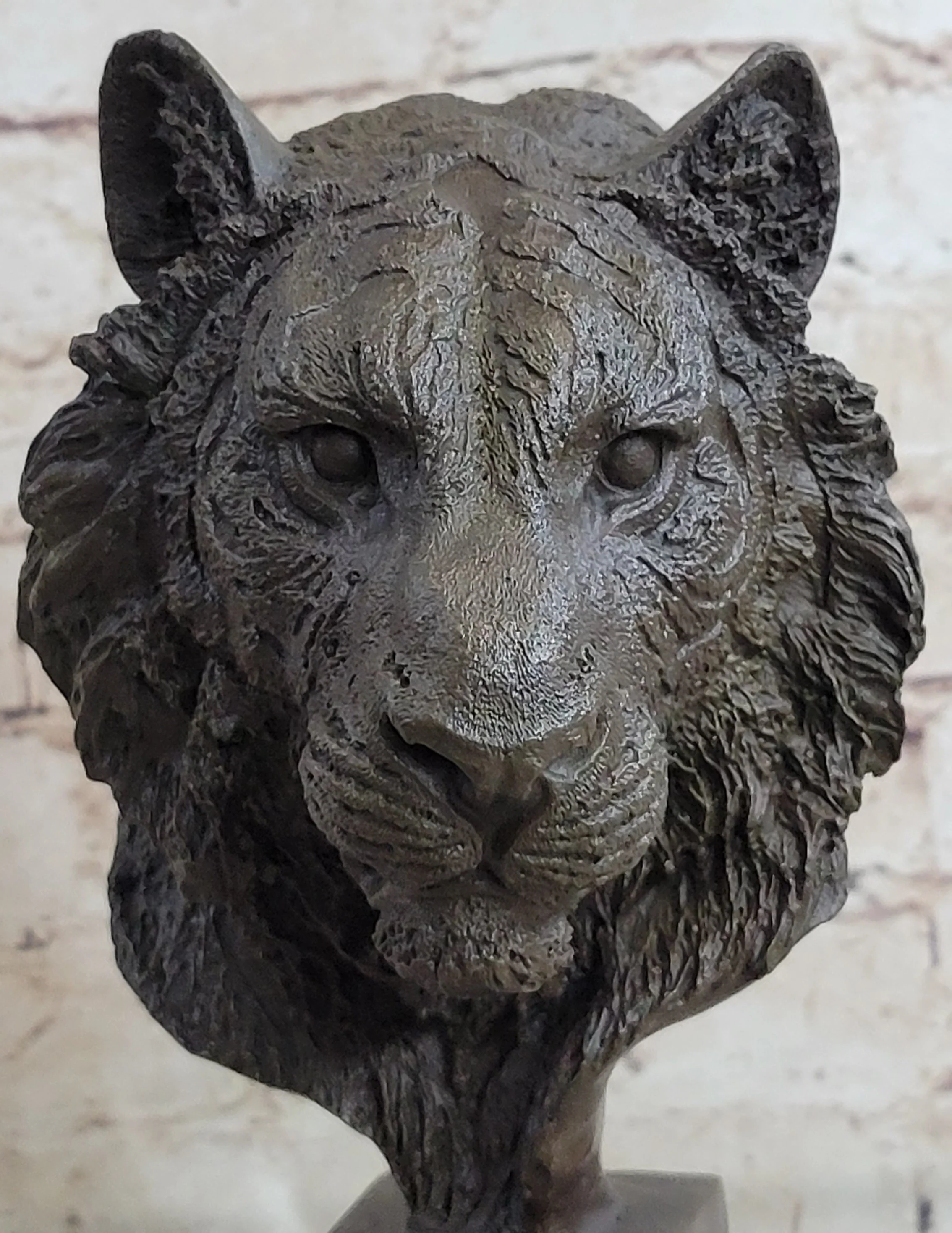 Tiger Bronze Metal Bust Statue Sculpture Tiger's Head Marble Base 10" x 5" - Image 6
