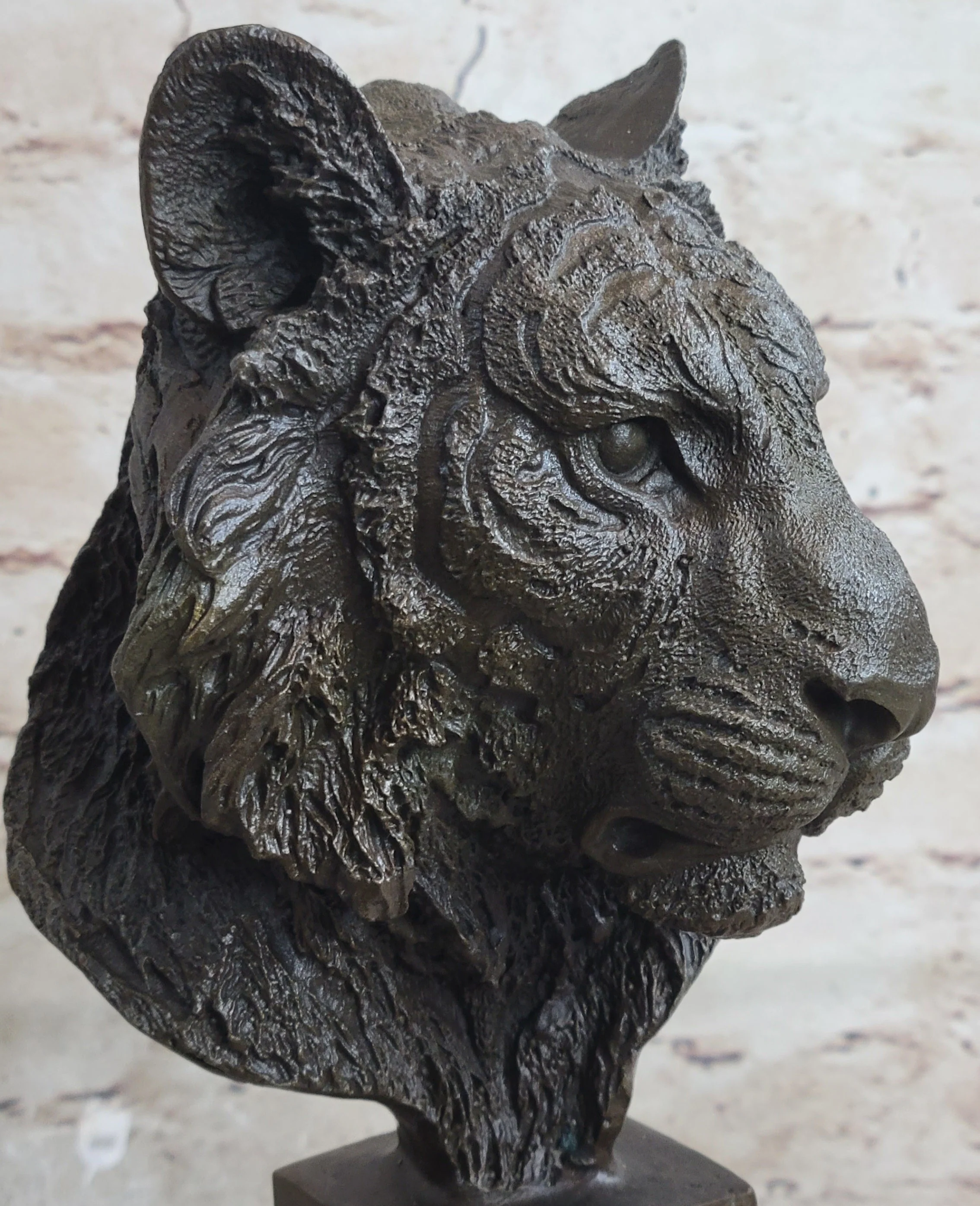 Tiger Bronze Metal Bust Statue Sculpture Tiger's Head Marble Base 10" x 5" - Image 9