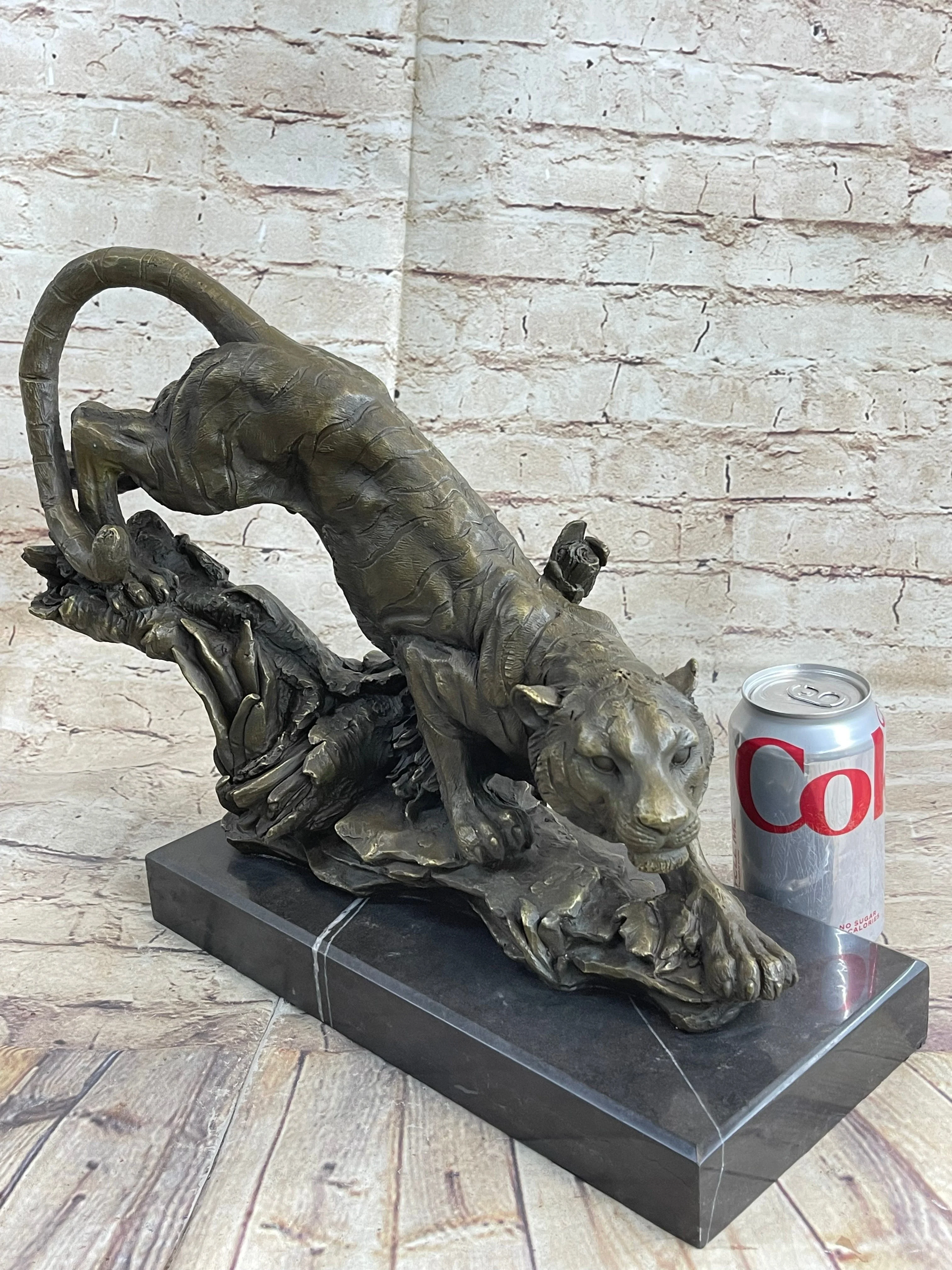 Tiger Bronze Sculpture Statue Figure on Marble Base Signed - Image 2