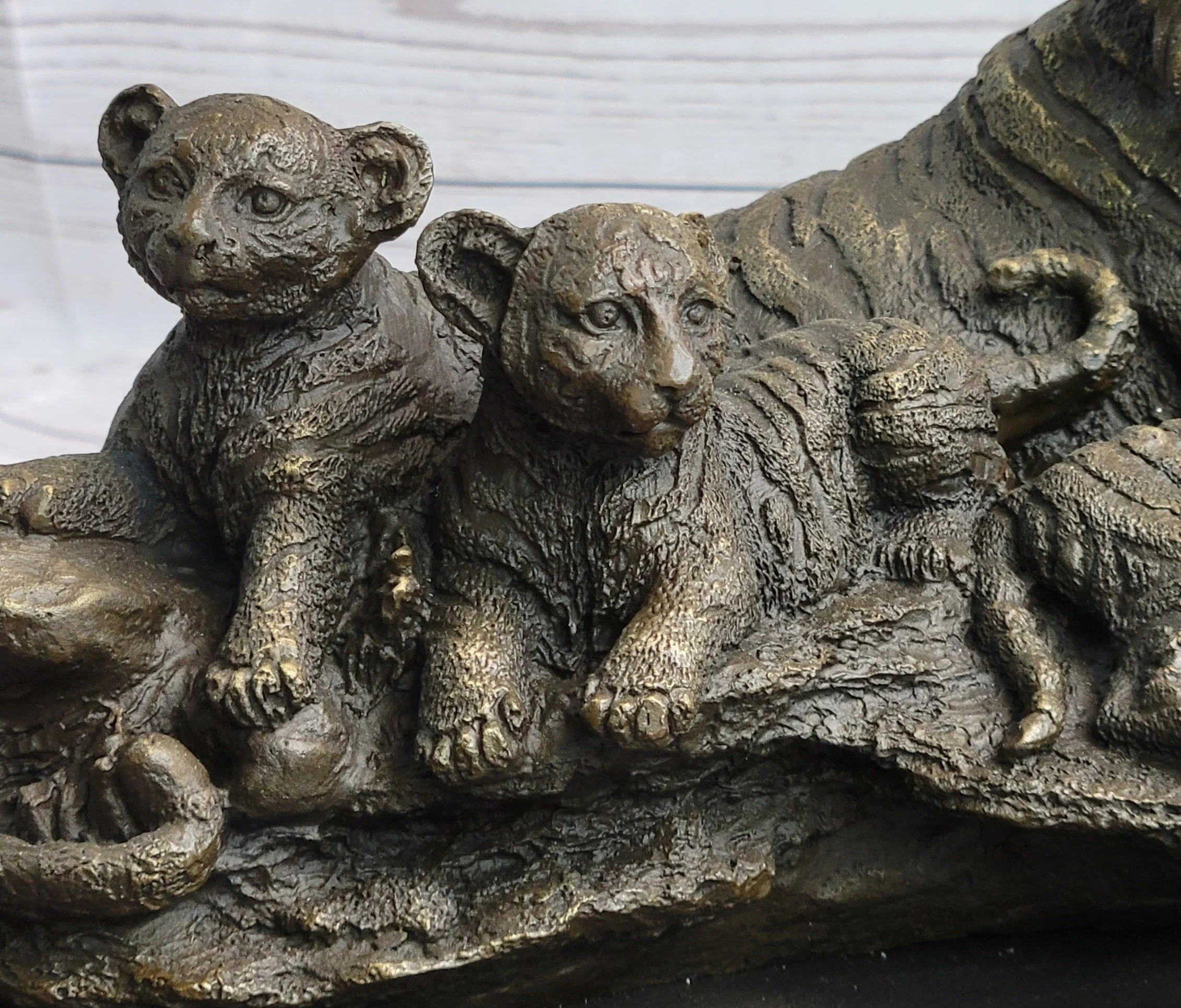 Tiger Family Cubs Asian Wildlife Bronze Sculpture Statue Figure Signed Art Marble Base - Image 6