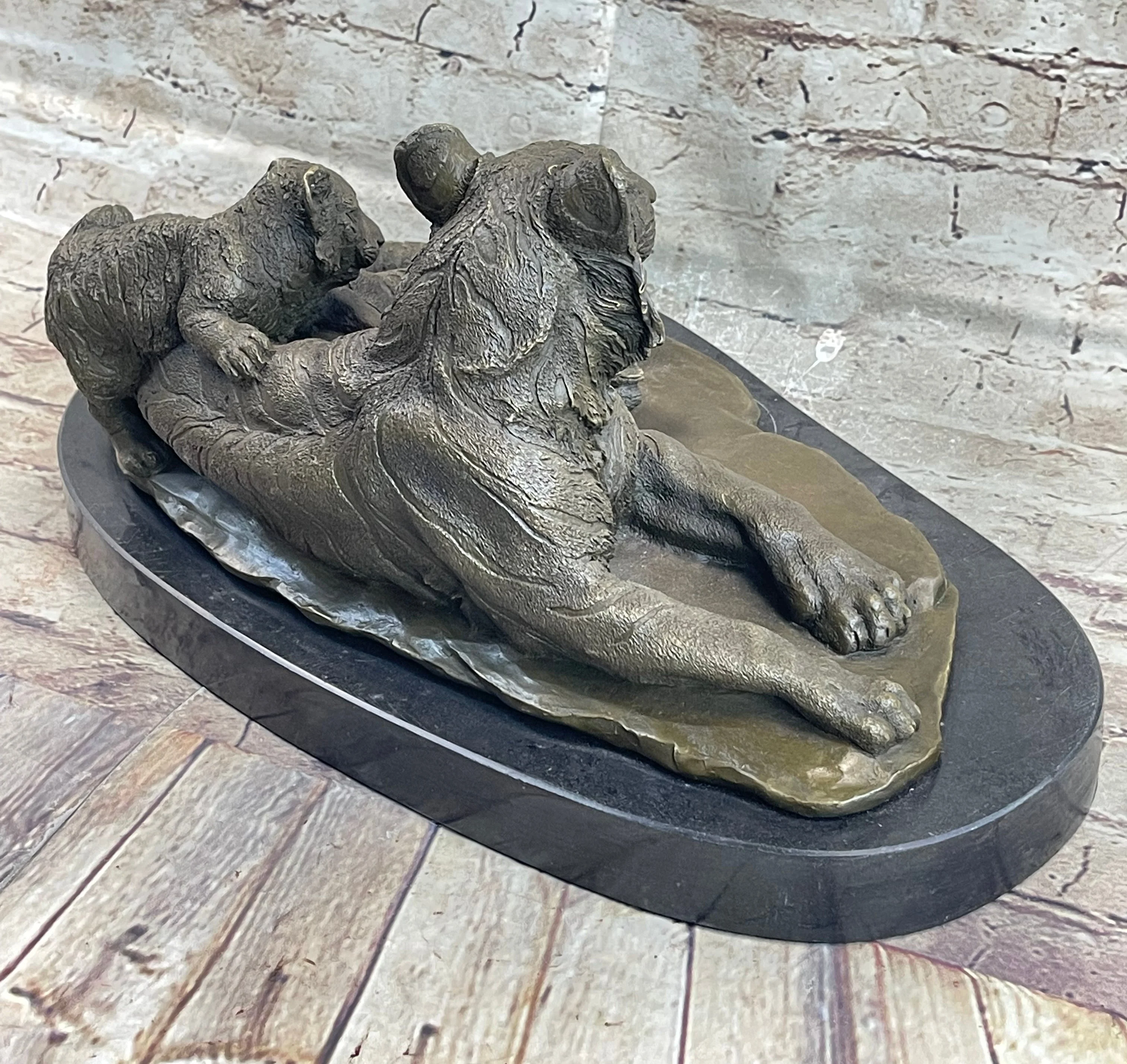 Tiger Family Mother & Cub Bronze Statue Sculpture Figure Marble Base Original Art 8" x 16" - Image 5