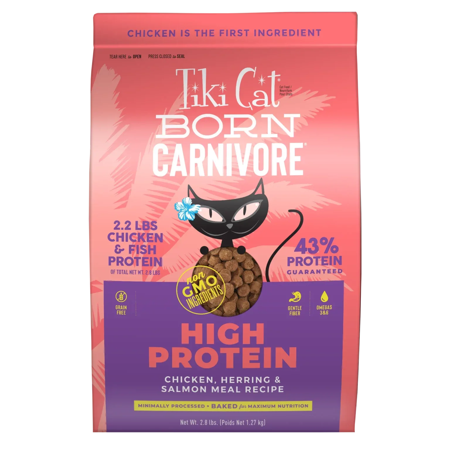 Tikicat Adult Born Carnivore Chicken, Herring and Salmon Dry Kibble (2.8lb)