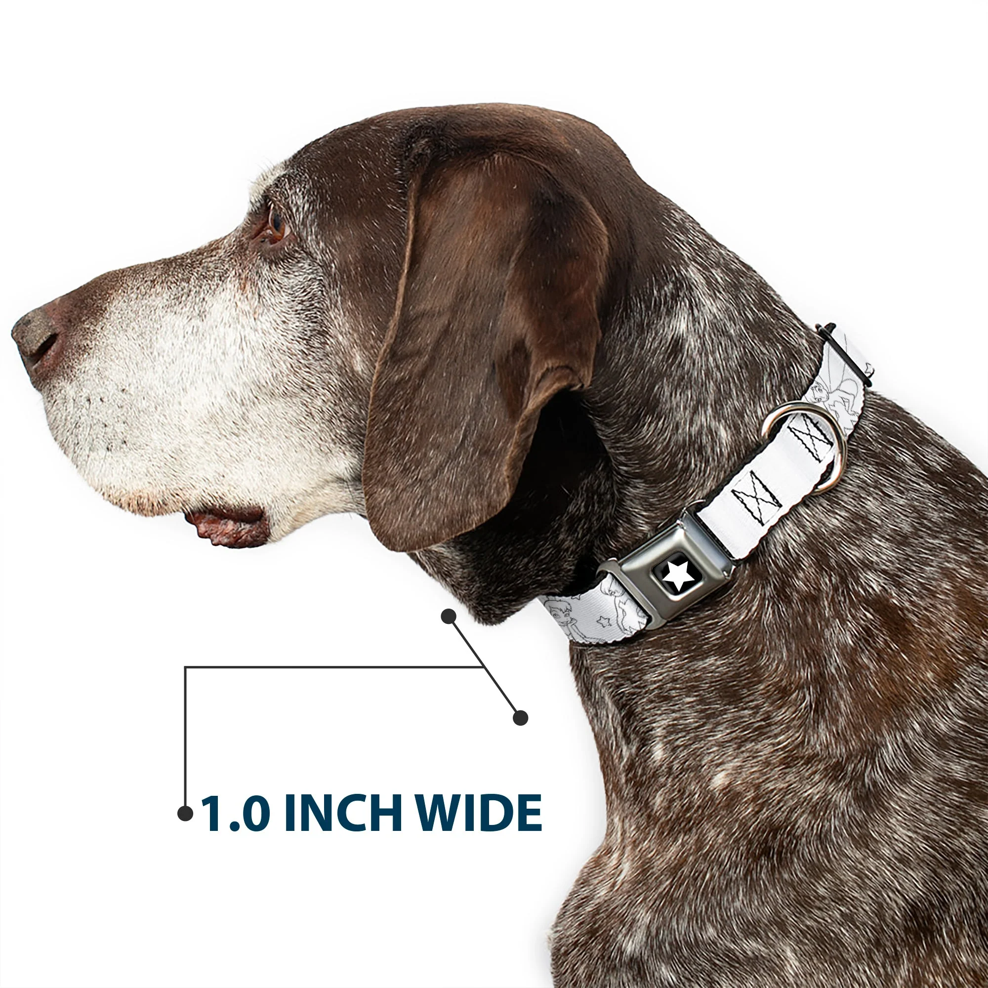 Tinker Bell Star Full Color Black/White Seatbelt Buckle Collar - Tinker Bell Poses/Stars Outline White/Black - Image 6