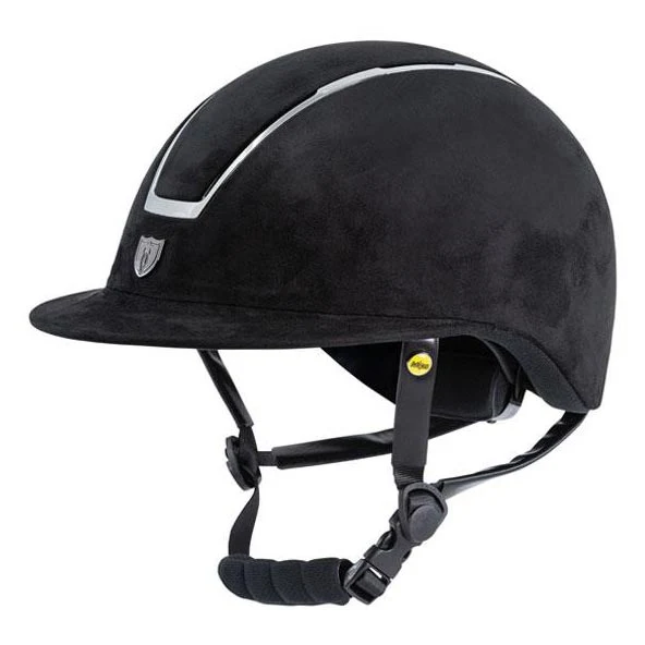 Tipperary Windsor with MIPS Wide Brim - Black UltraSuede Shell w/ Chrome Trim and Black UltraSuede Top