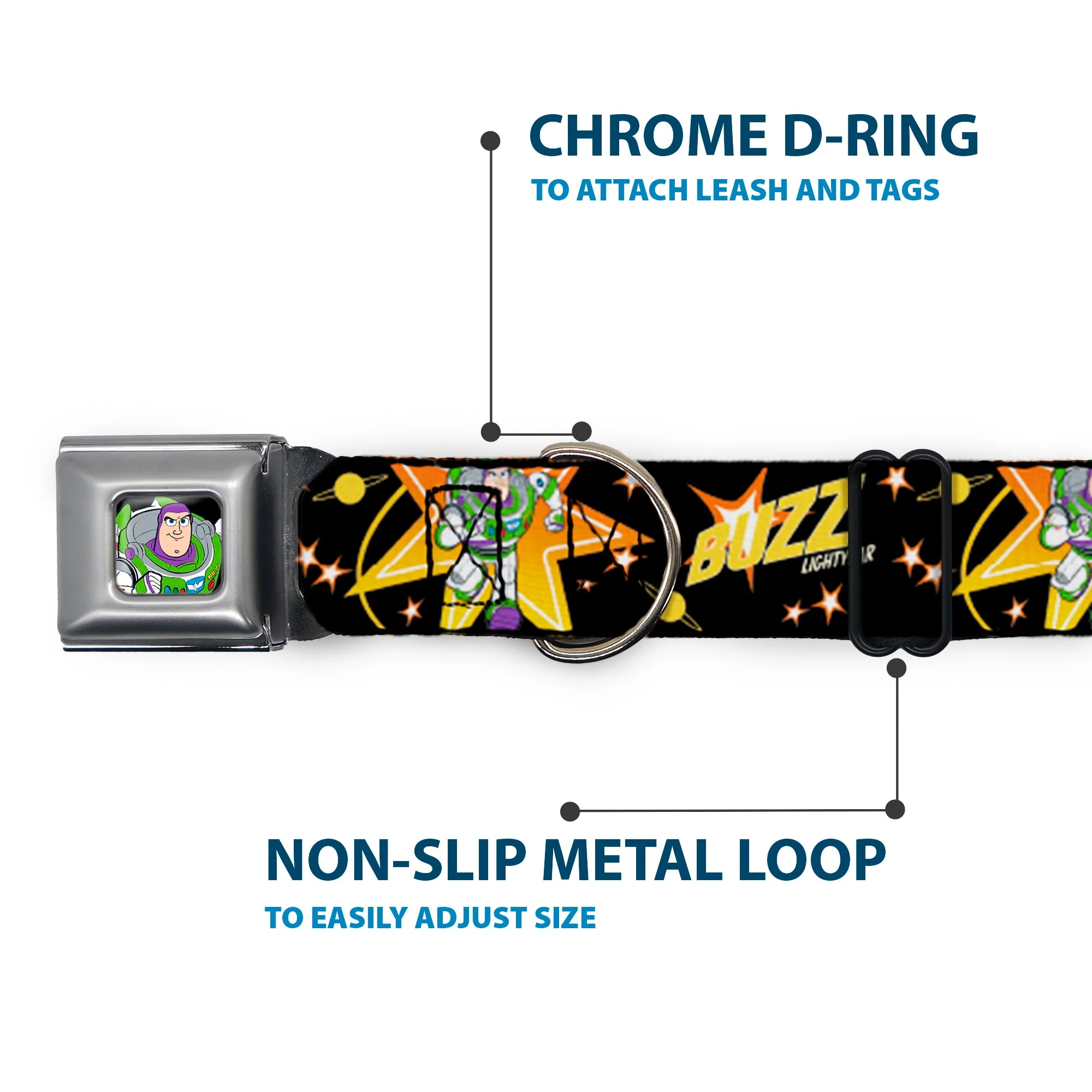 Toy Story Buzz Lightyear Running Pose Full Color Black Seatbelt Buckle Collar - Toy Story BUZZ LIGHTYEAR Running Pose/Stars Black/Orange/Yellow - Image 5