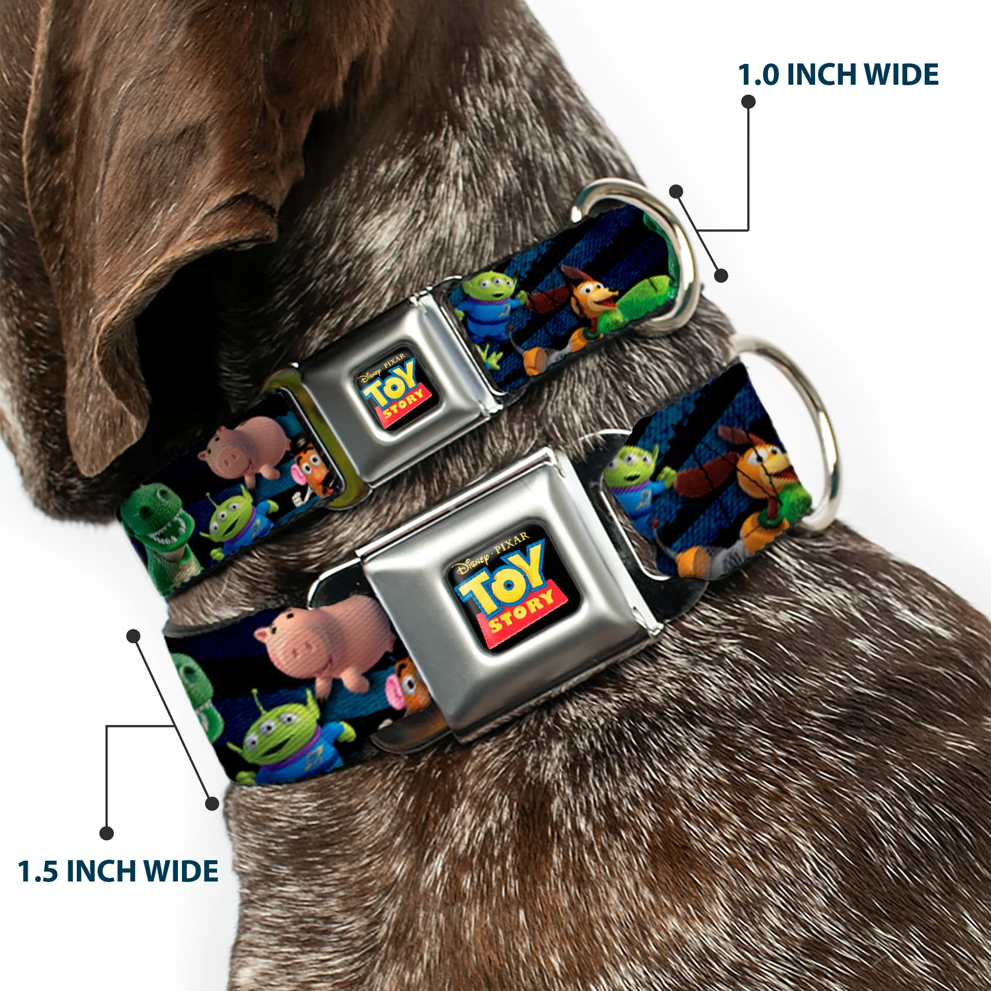 TOY STORY Logo Full Color Black Seatbelt Buckle Collar - Toy Story Characters Running Denim Rays - Image 2