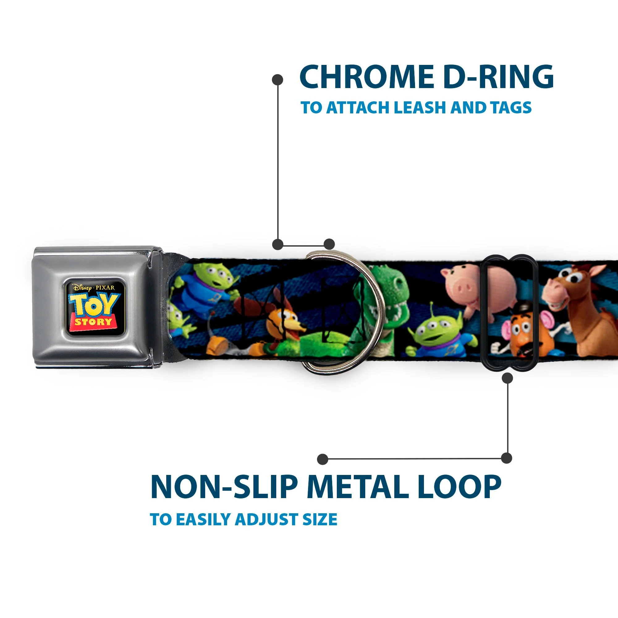 TOY STORY Logo Full Color Black Seatbelt Buckle Collar - Toy Story Characters Running Denim Rays - Image 5