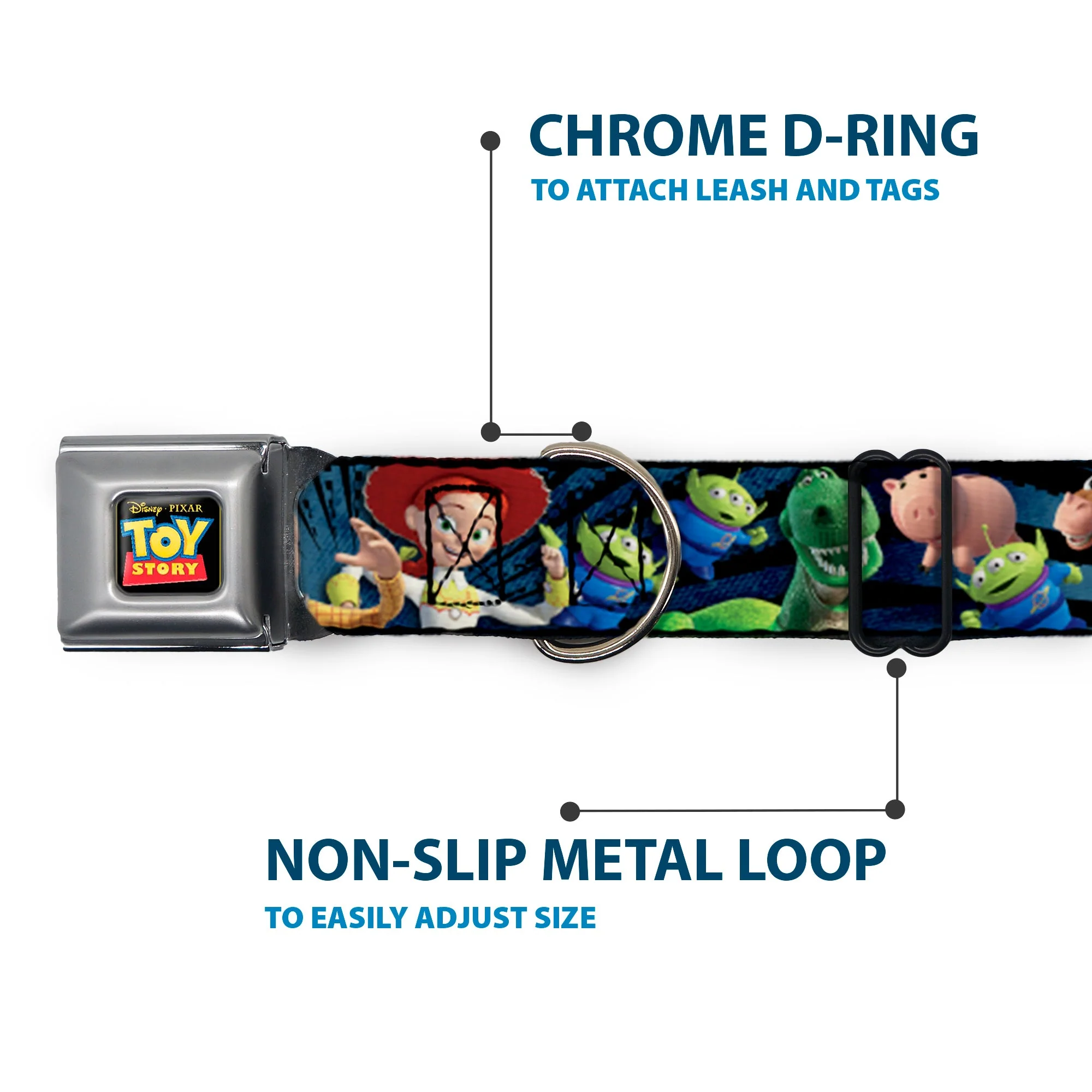 TOY STORY Logo Full Color Black Seatbelt Buckle Collar - Toy Story Characters Running2 Denim Rays - Image 5