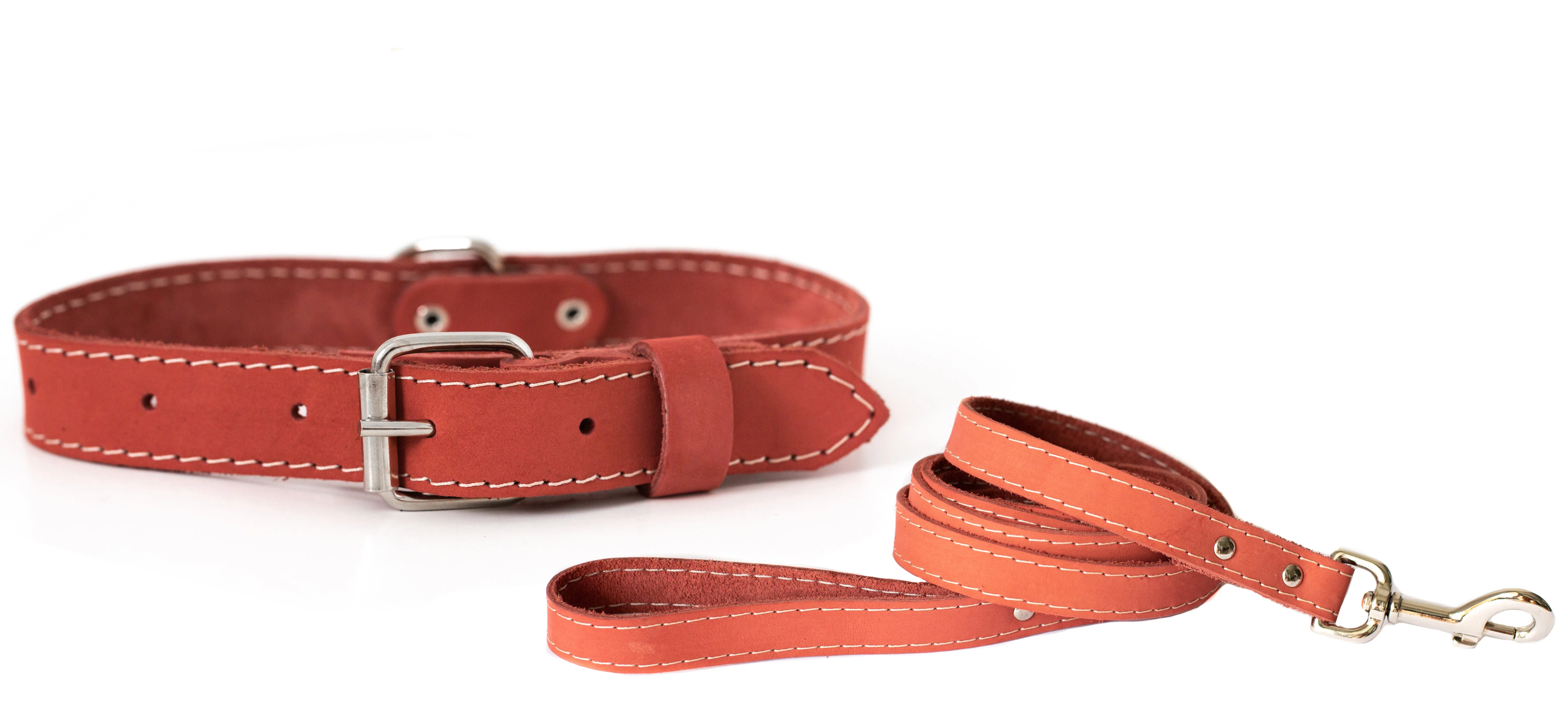 Traditional Style Leather Collar and Leash Set - Image 3