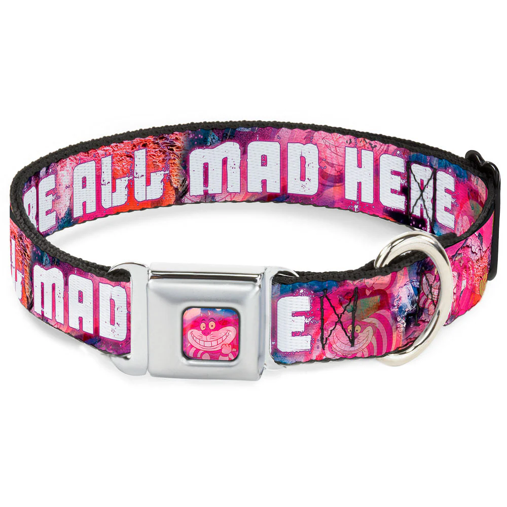 Transparent Cheshire Cat Face Full Color Seatbelt Buckle Collar - Transparent Cheshire Cat Poses WERE ALL MAD HERE