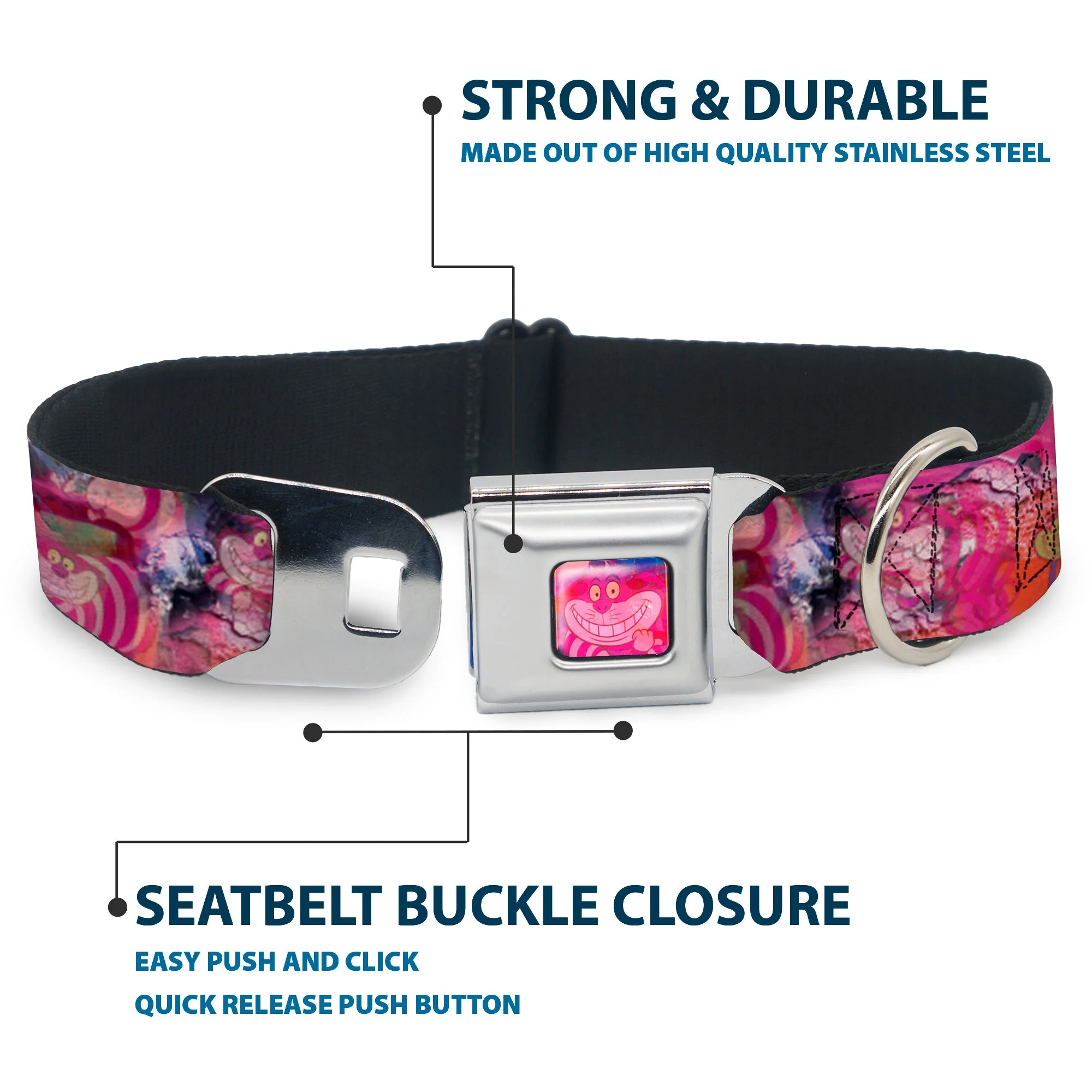 Transparent Cheshire Cat Face Full Color Seatbelt Buckle Collar - Transparent Cheshire Cat Poses WERE ALL MAD HERE - Image 4
