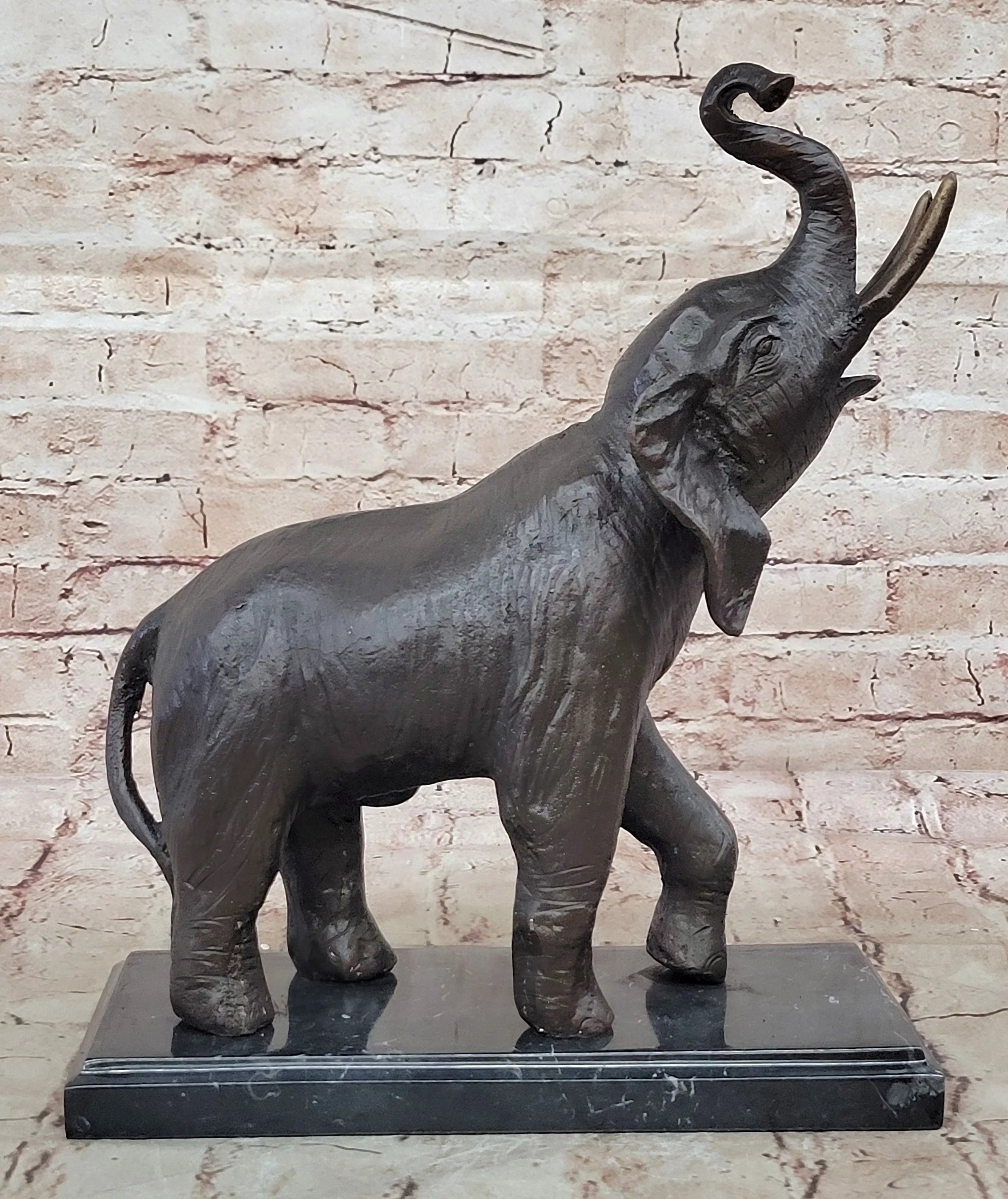 Trumpeting Happy Elephant Bronze Statue Sculpture Marble Base 16" x 10" - Image 5