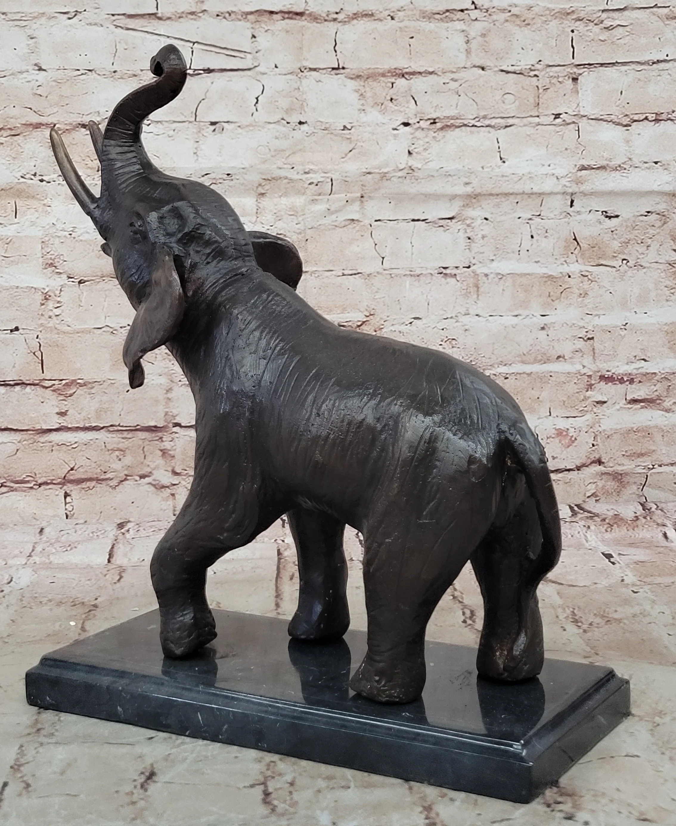 Trumpeting Happy Elephant Bronze Statue Sculpture Marble Base 16" x 10" - Image 6