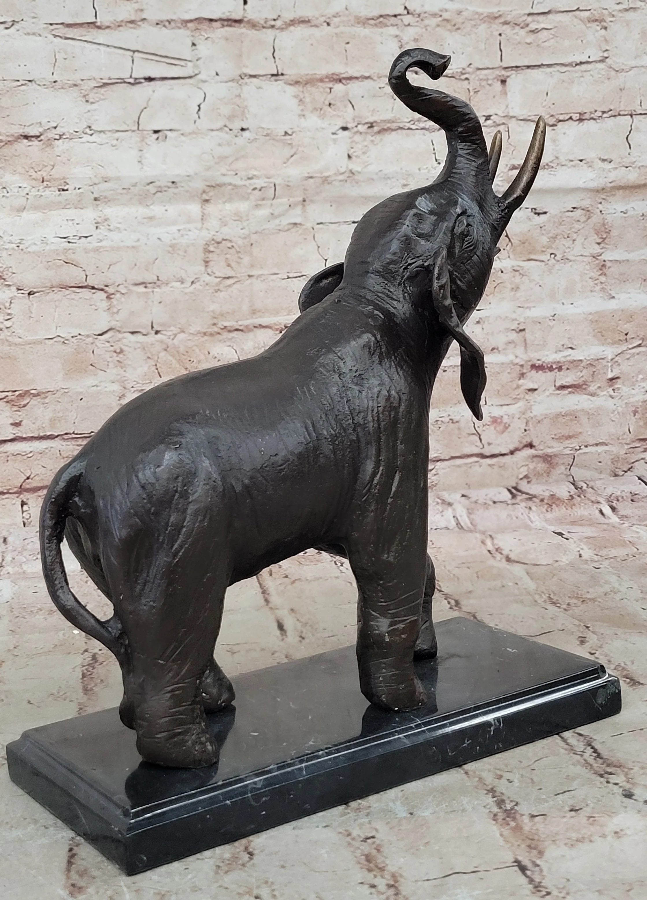 Trumpeting Happy Elephant Bronze Statue Sculpture Marble Base 16" x 10" - Image 7