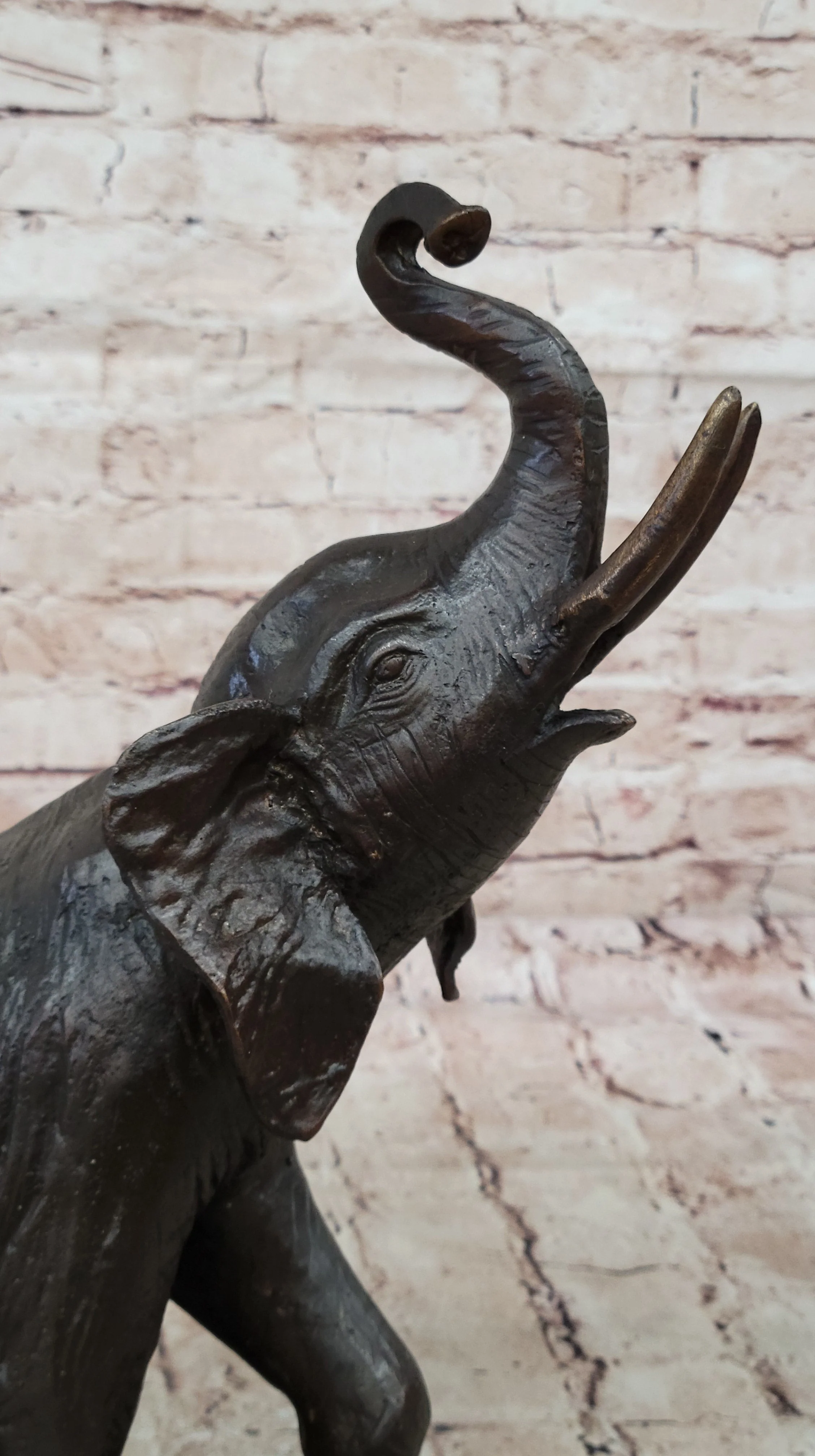 Trumpeting Happy Elephant Bronze Statue Sculpture Marble Base 16" x 10" - Image 8
