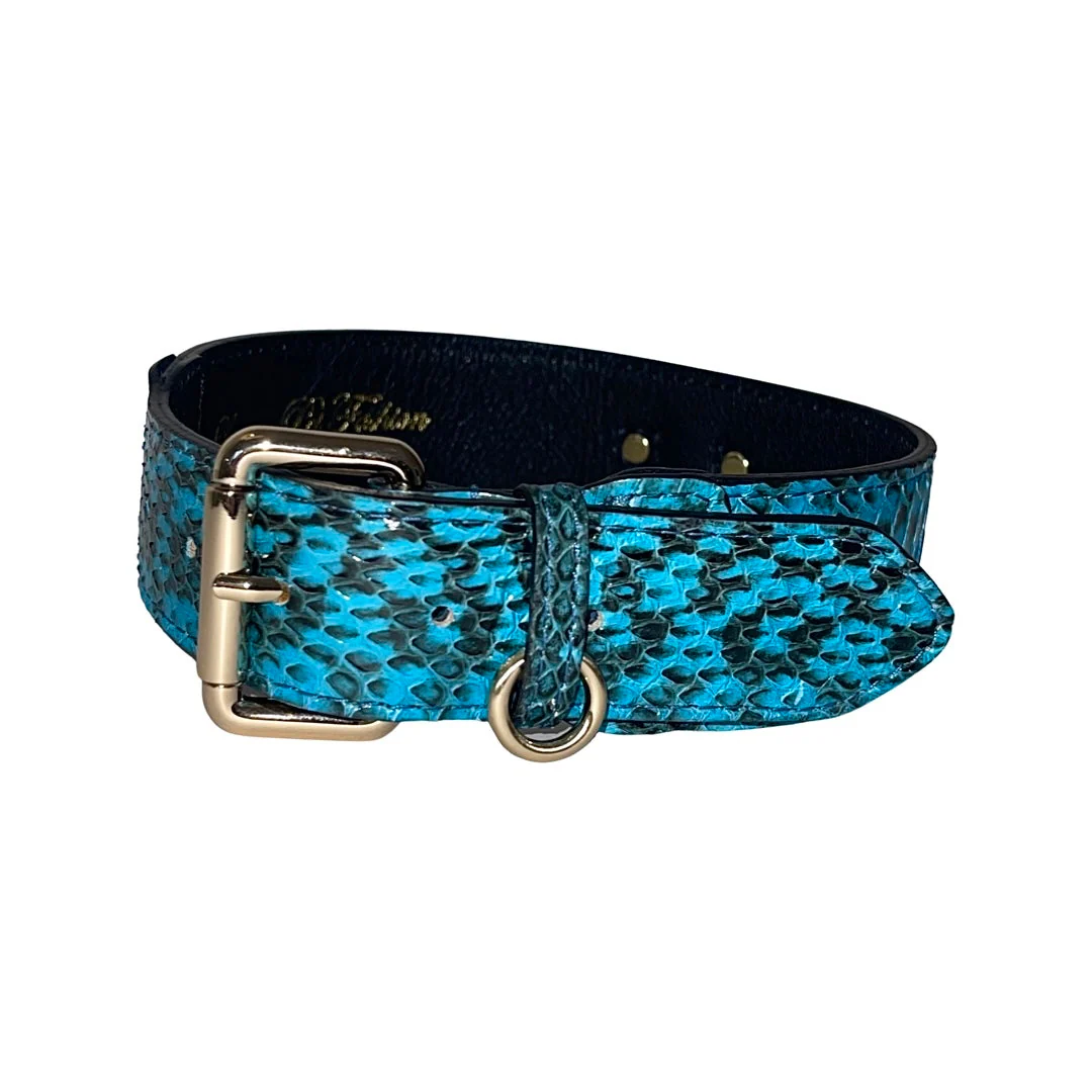 Turquoise & Black Classic Snake Collar With Gold Hardware - Image 4