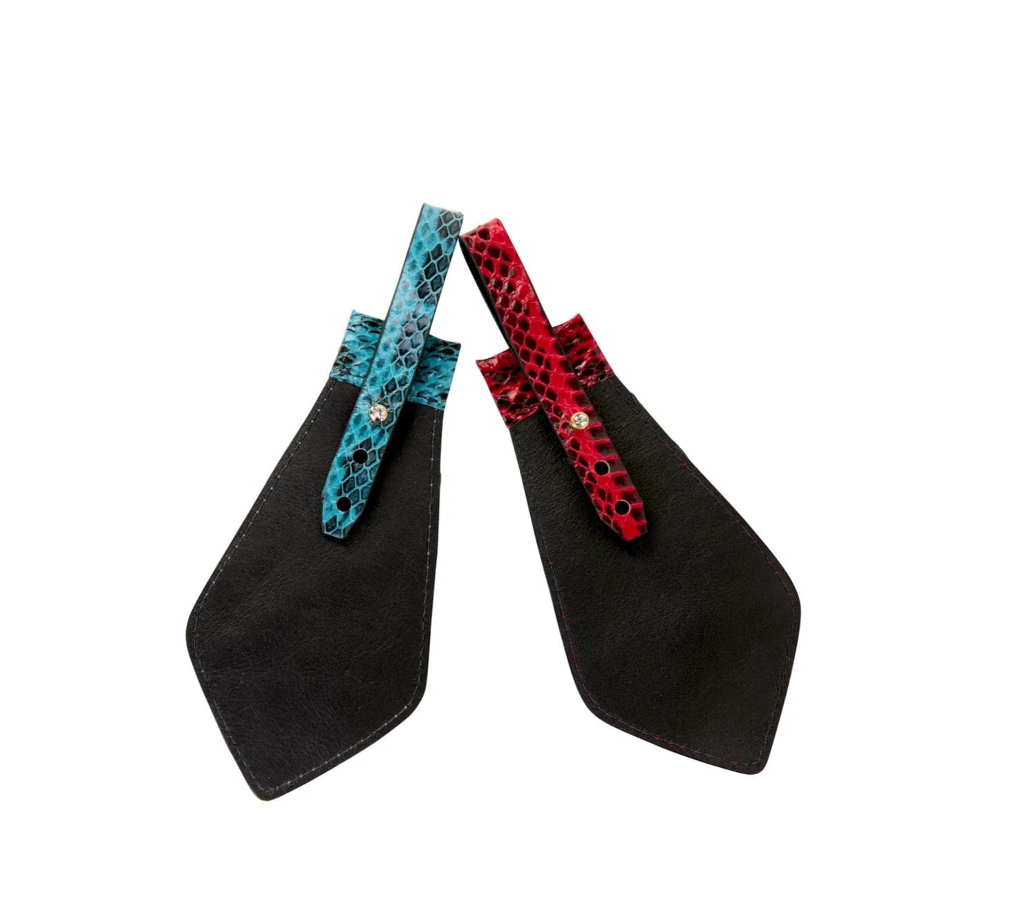 Turquoise & Black Viper Snake and Red & Black Tie, Backed With Italian Leather & Swarovski Crystal Closure Set Of 2 - Image 2