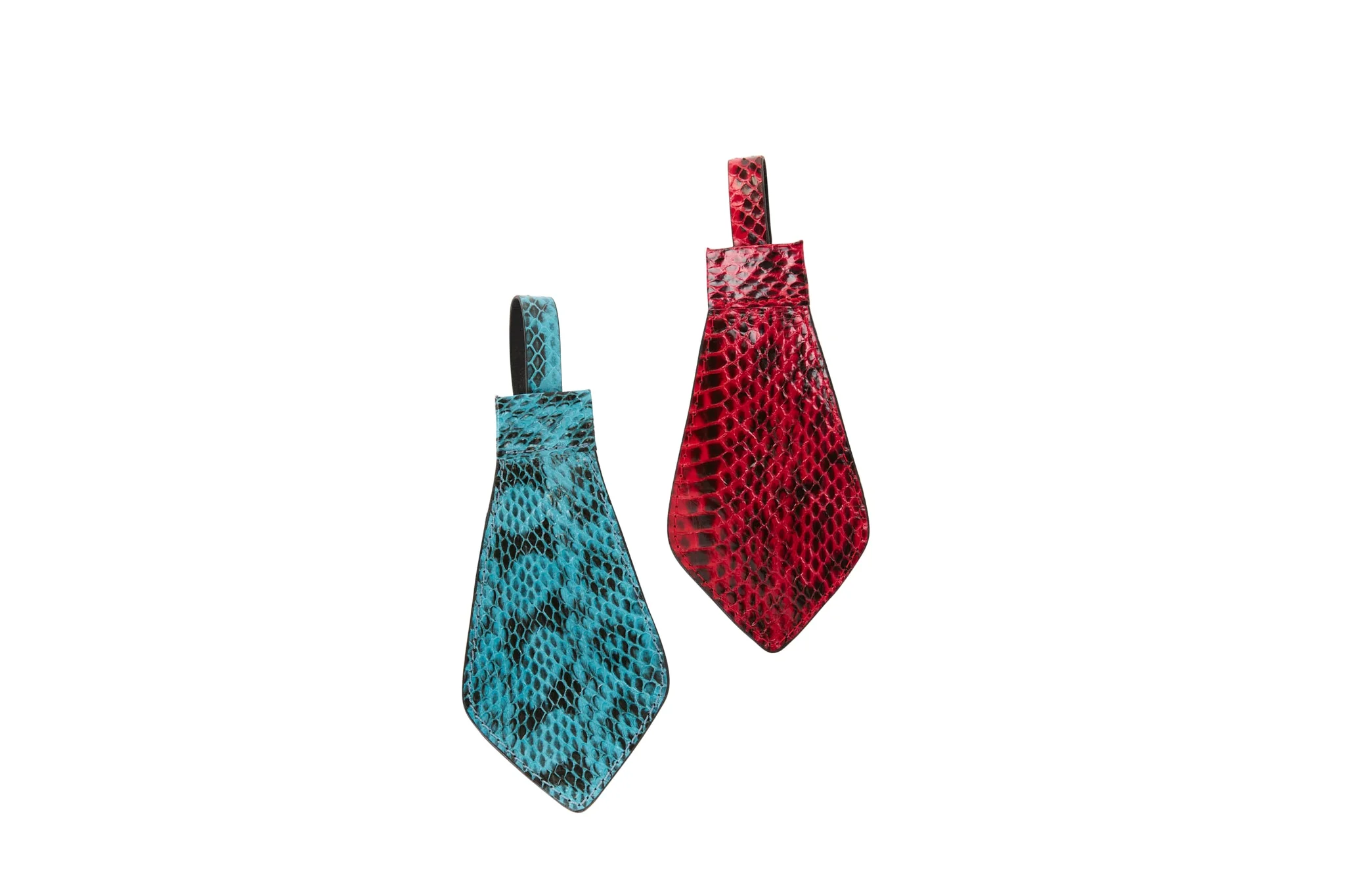 Turquoise & Black Viper Snake and Red & Black Tie, Backed With Italian Leather & Swarovski Crystal Closure Set Of 2 - Image 3